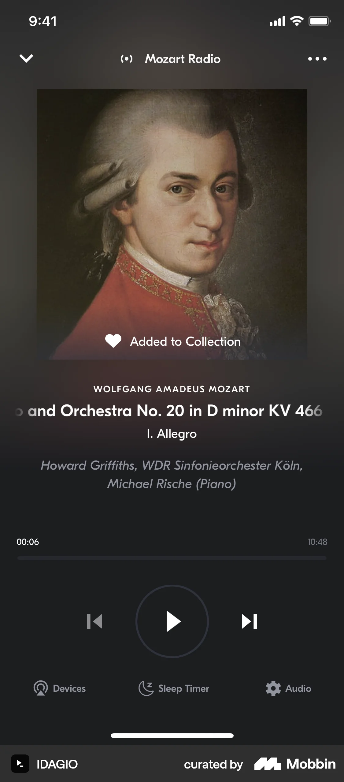 IDAGIO iOS Audio Player screen