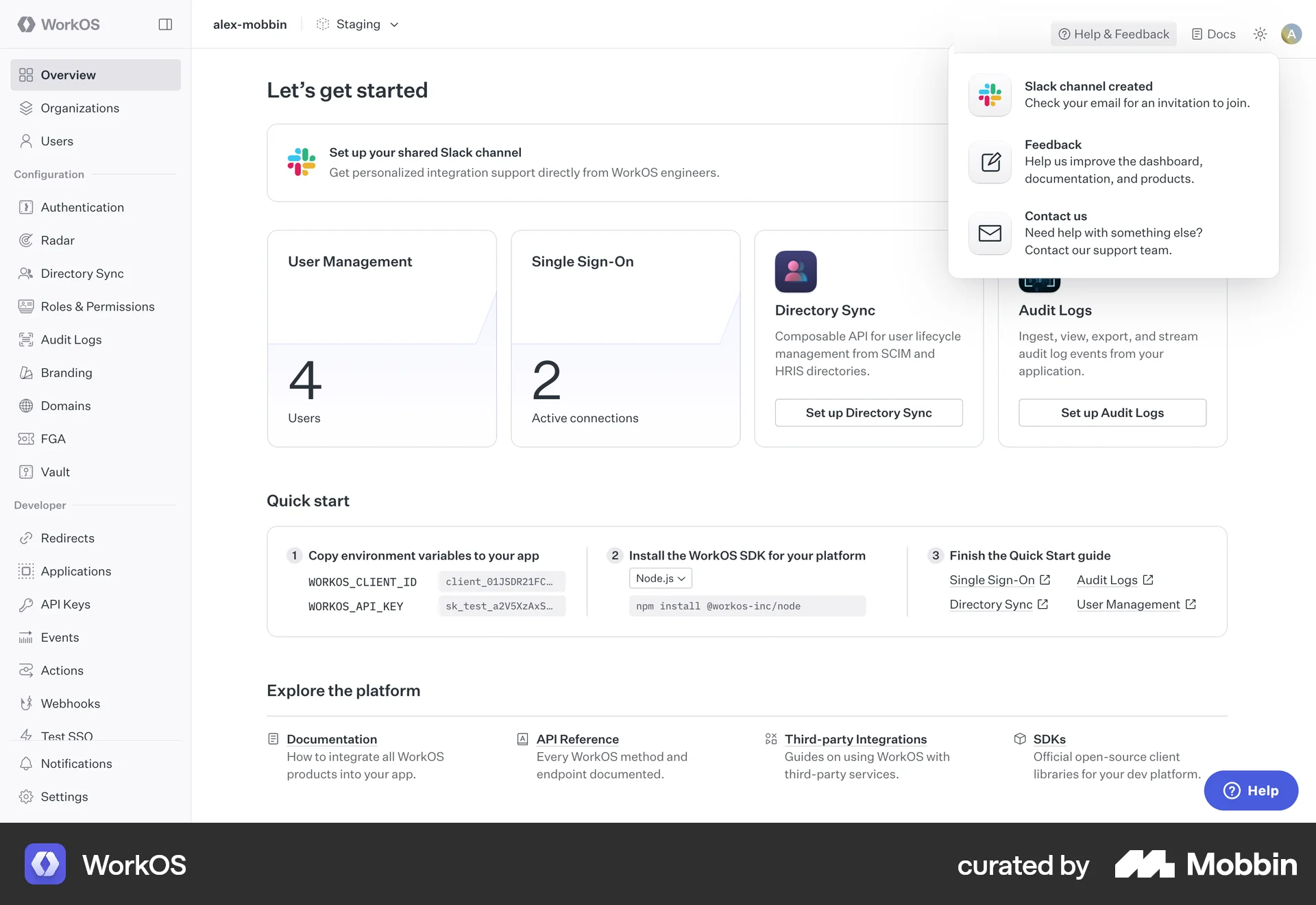 WorkOS Web screen containing Dropdown Menu UI element