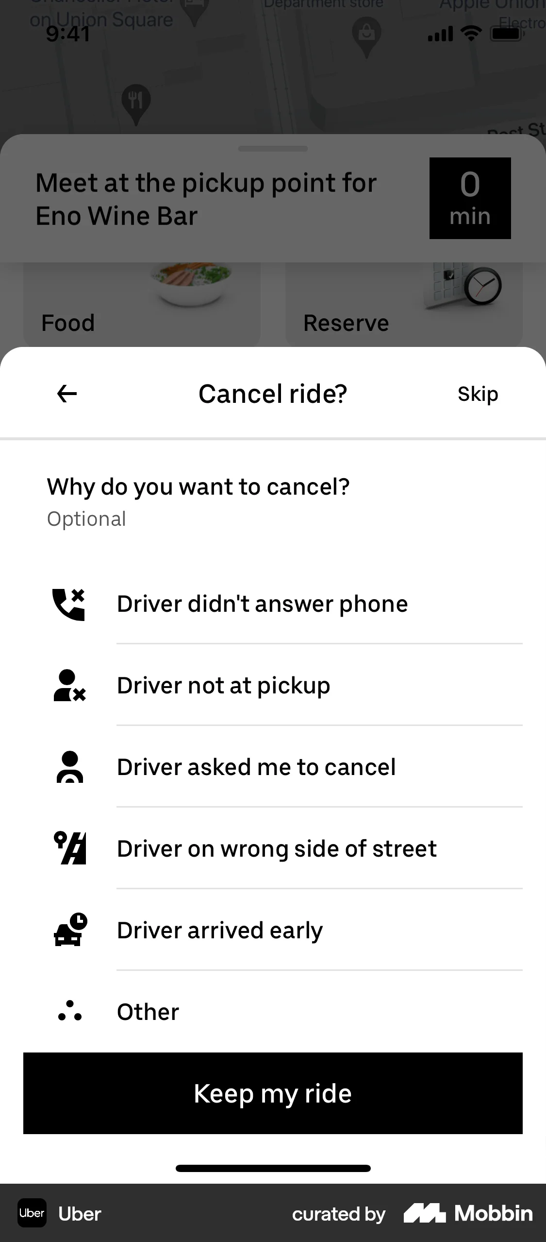 Uber iOS Feedback screen