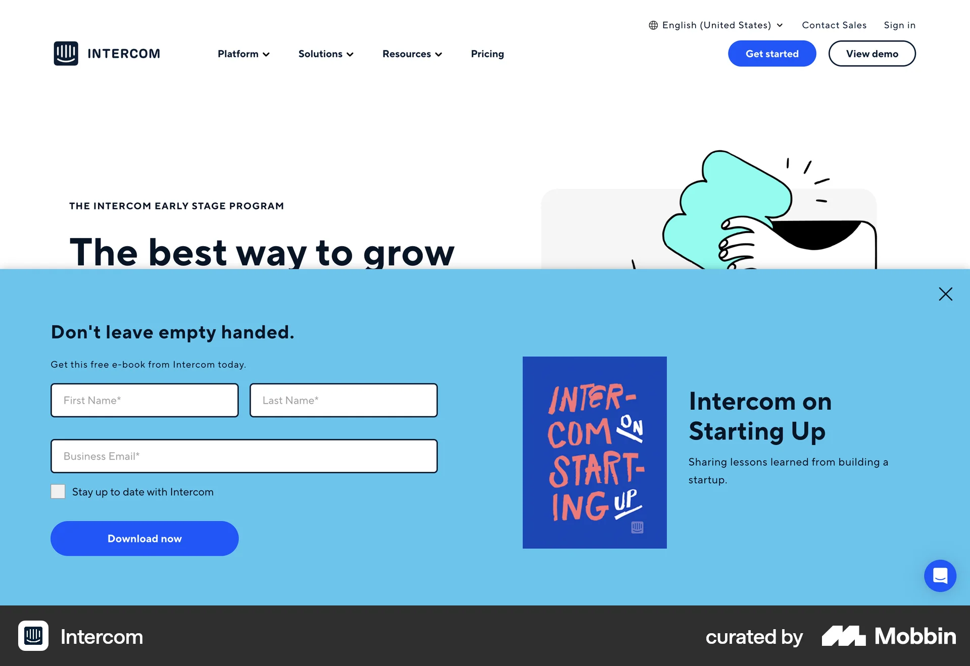Intercom Web Follow & Subscribe screen