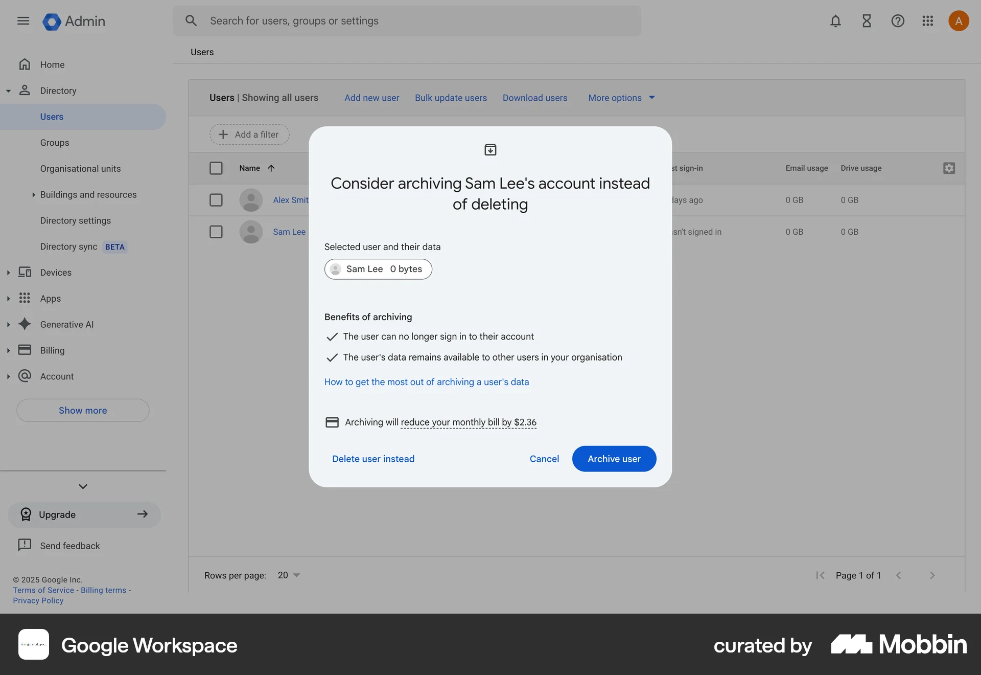 Google Workspace Web Confirmation screen