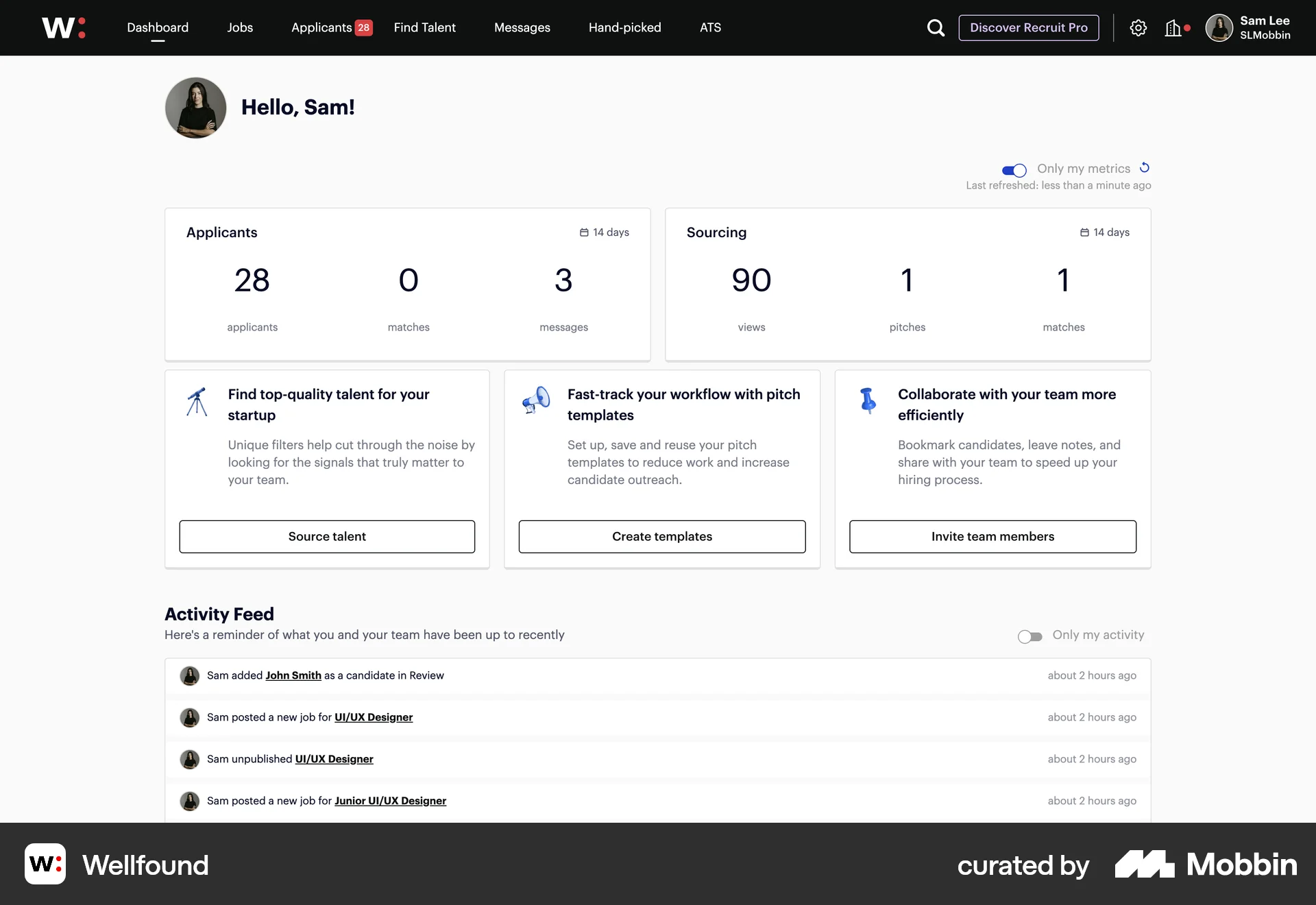 Wellfound Web screen containing Top Navigation Bar UI element