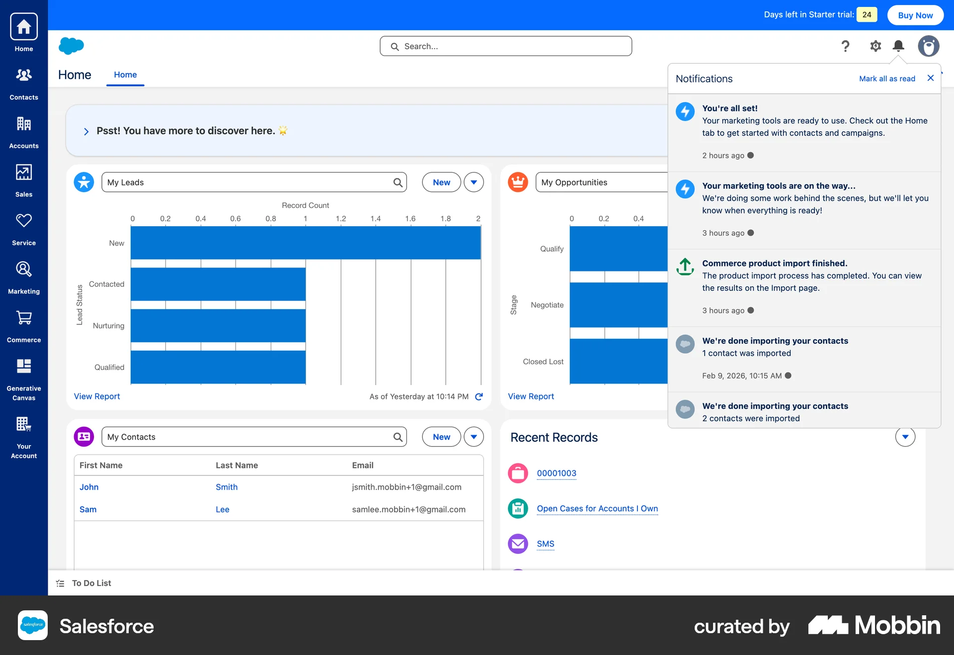 Salesforce Web Notifications screen