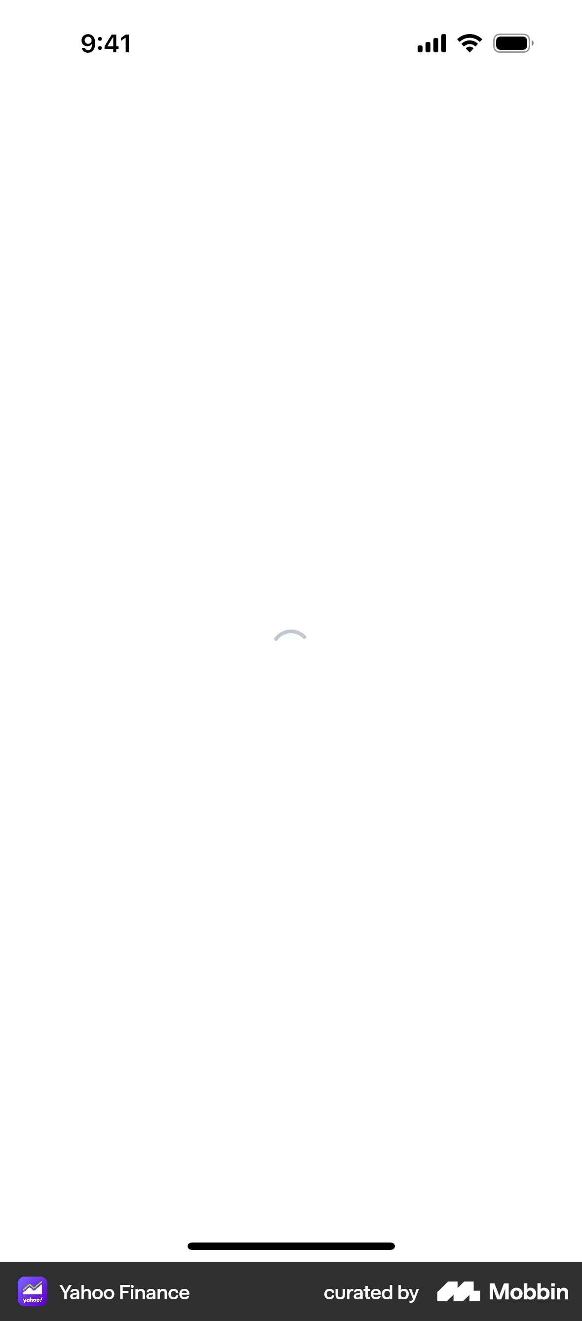 Yahoo Finance iOS screen containing Spinner UI UI element