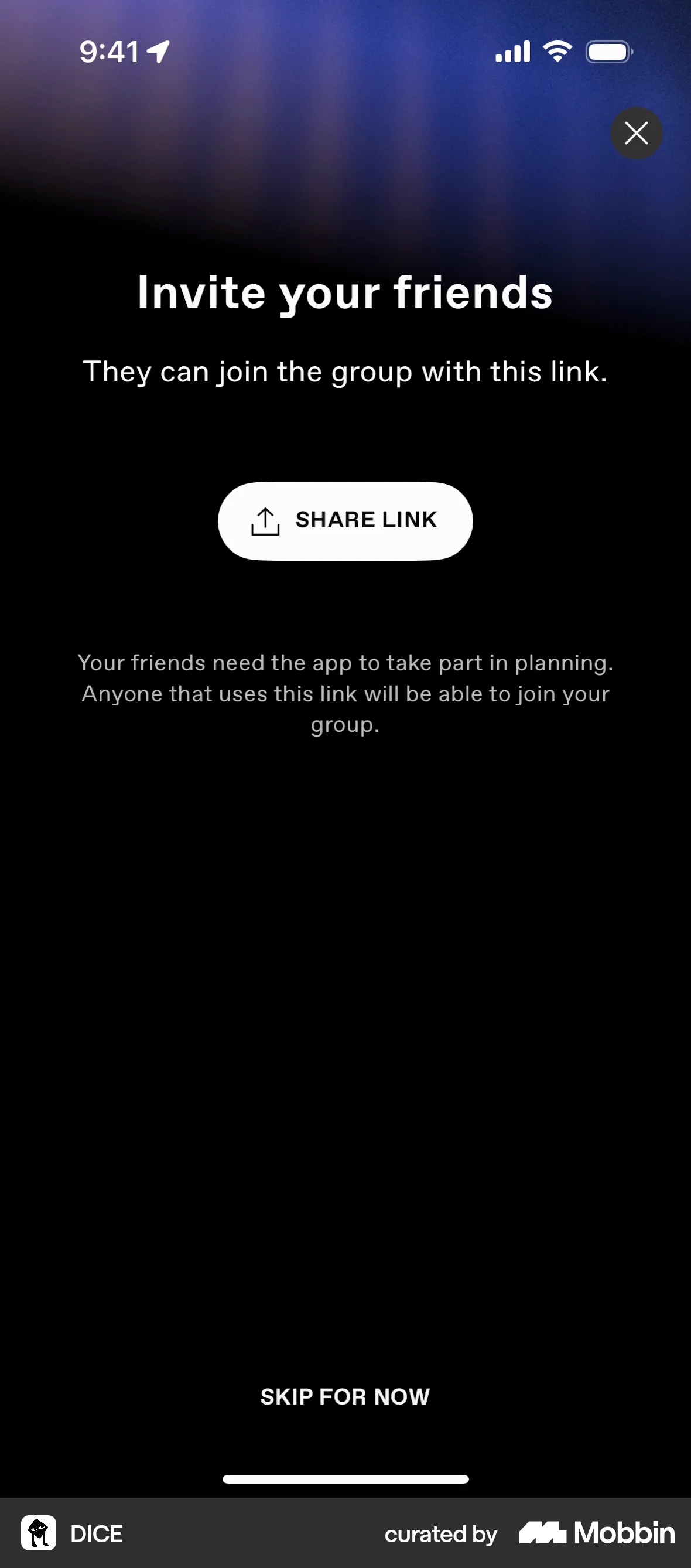 DICE iOS Invite Teammates screen