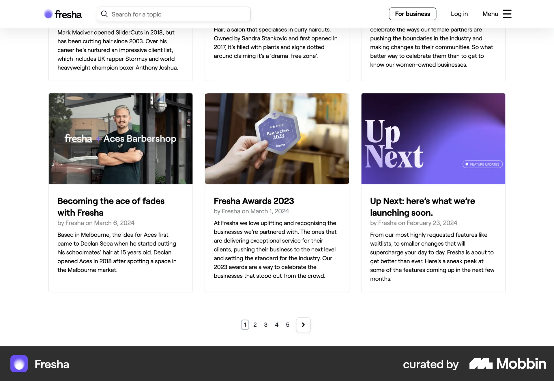 Fresha Web screen containing Pagination UI element