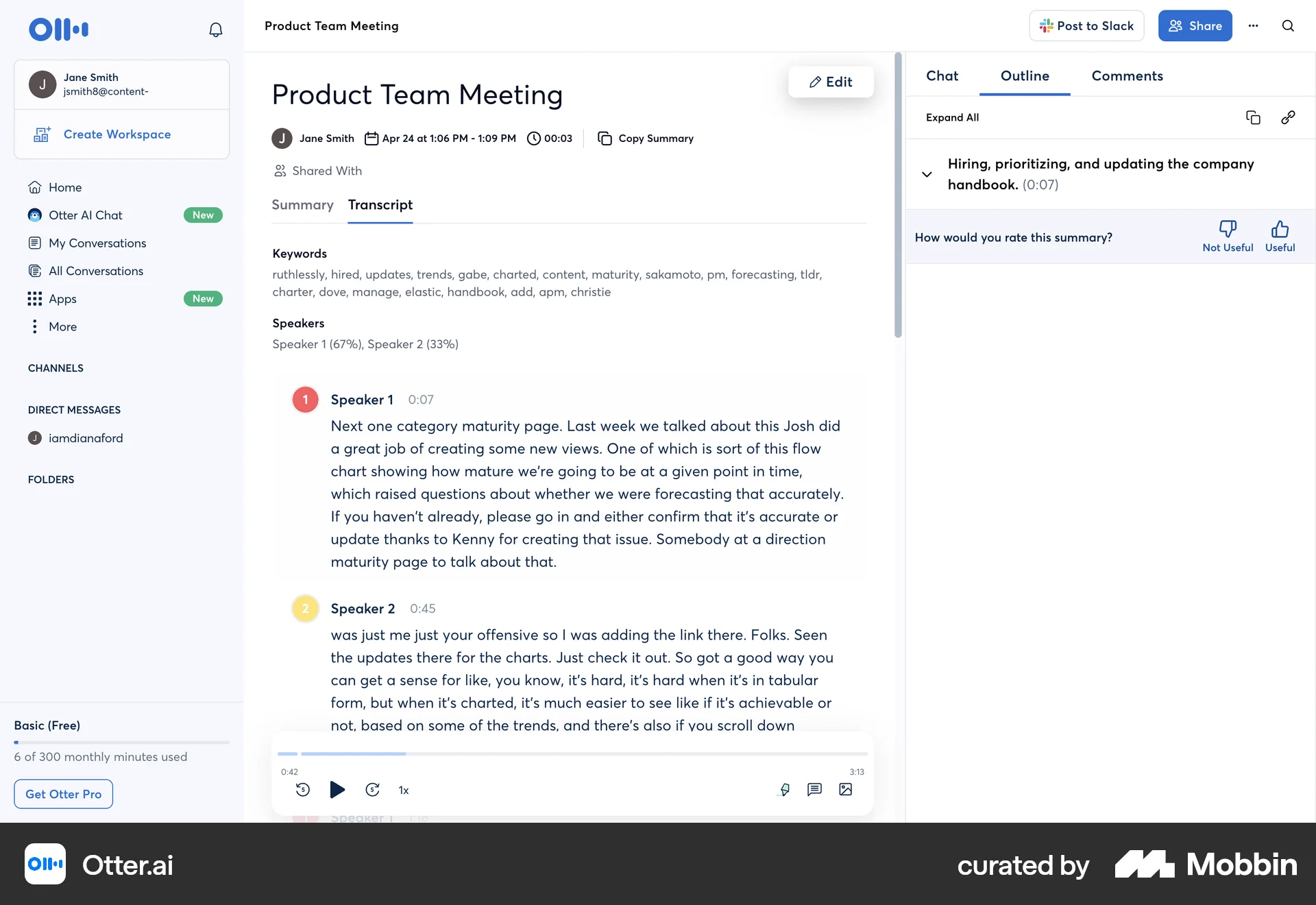 Otter.ai Web Audio Player screen