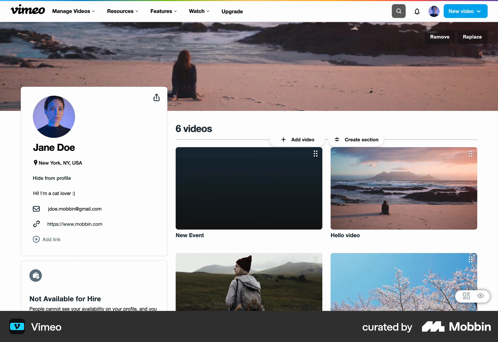 Vimeo Web screen containing Floating Action Button UI element
