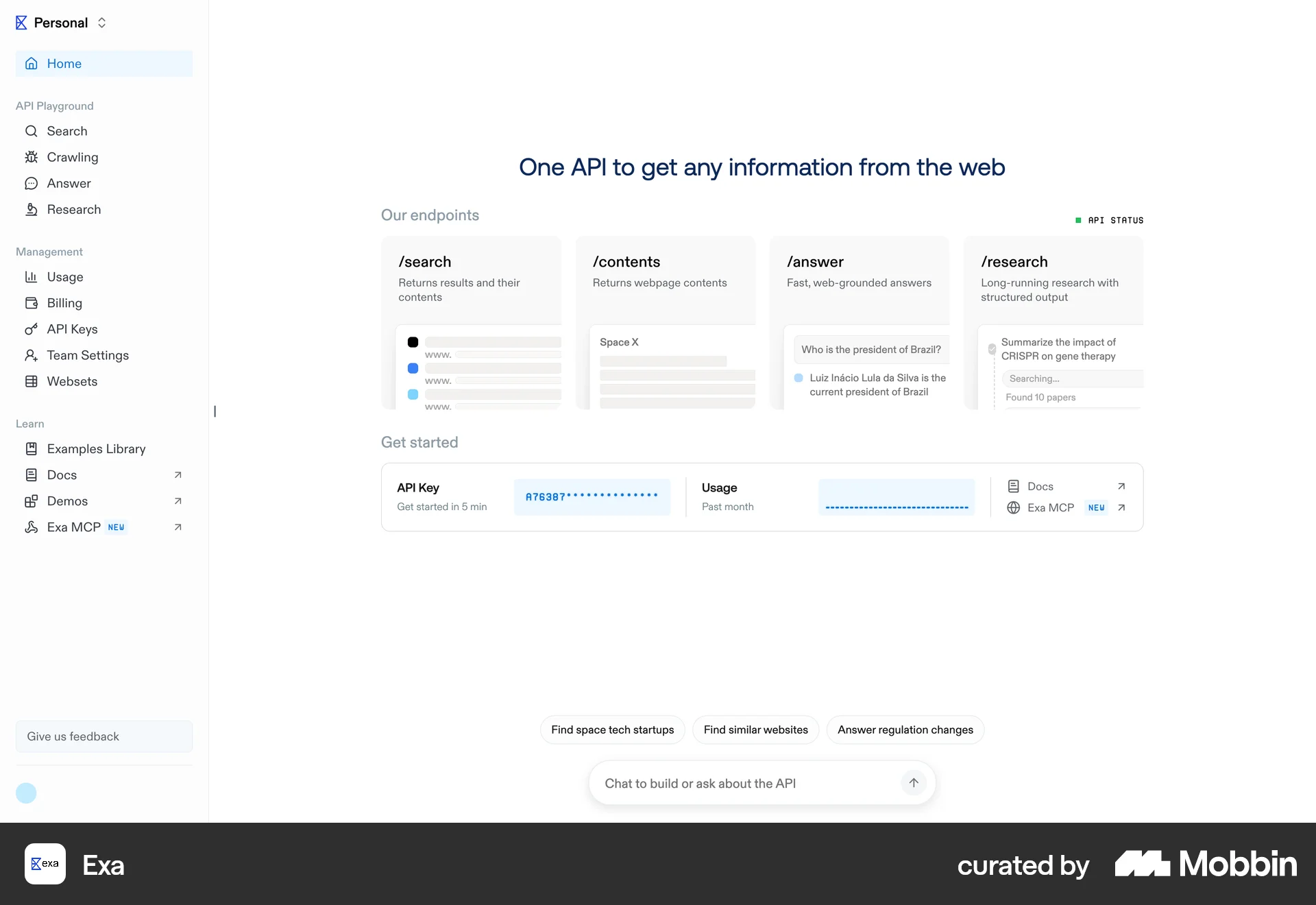Exa Web Chat Bot screen