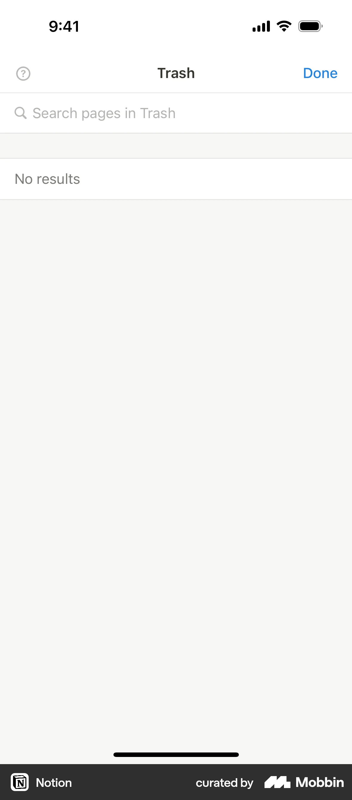 Notion iOS Trash & Archive screen