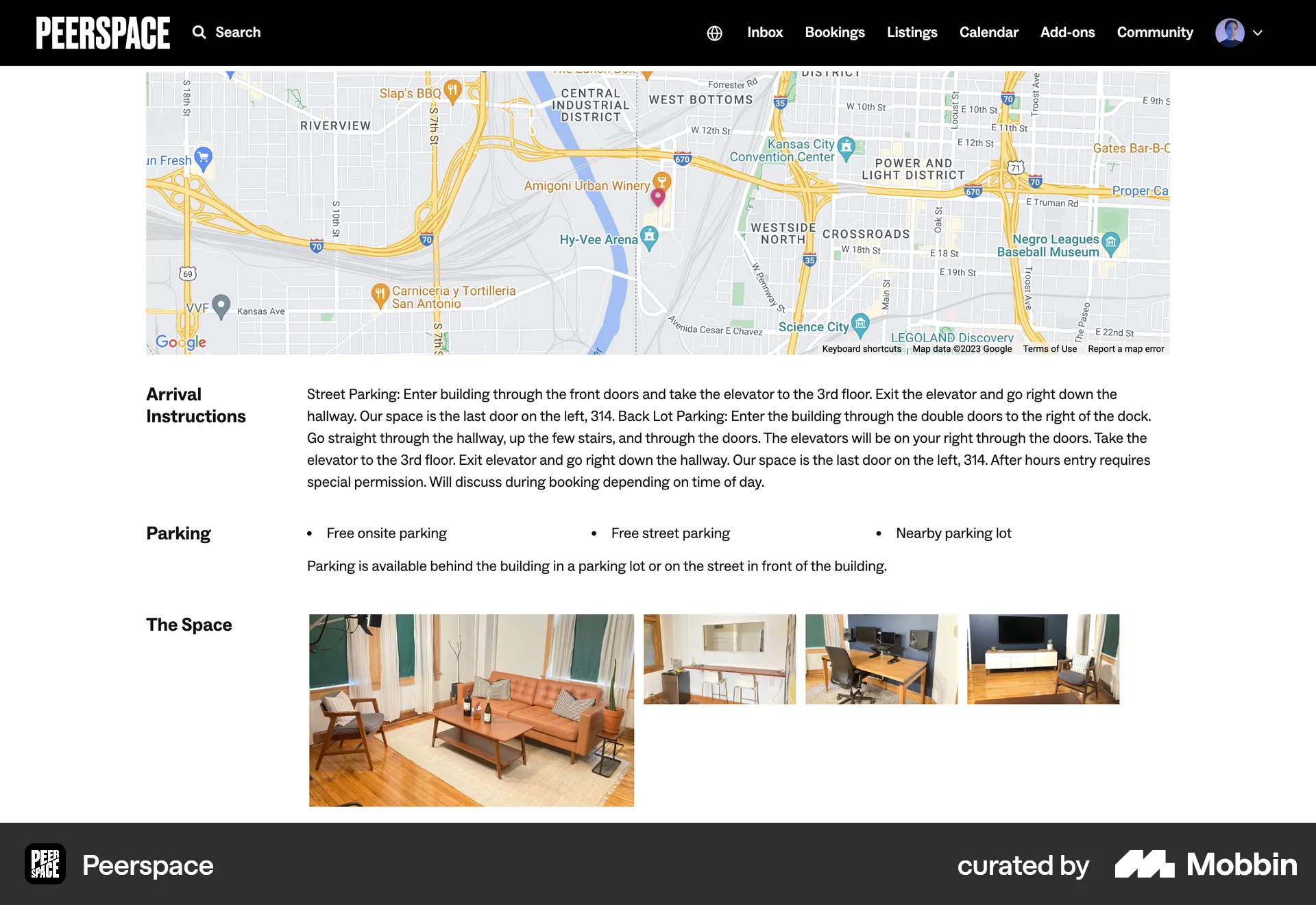 Peerspace Web Event Detail screen