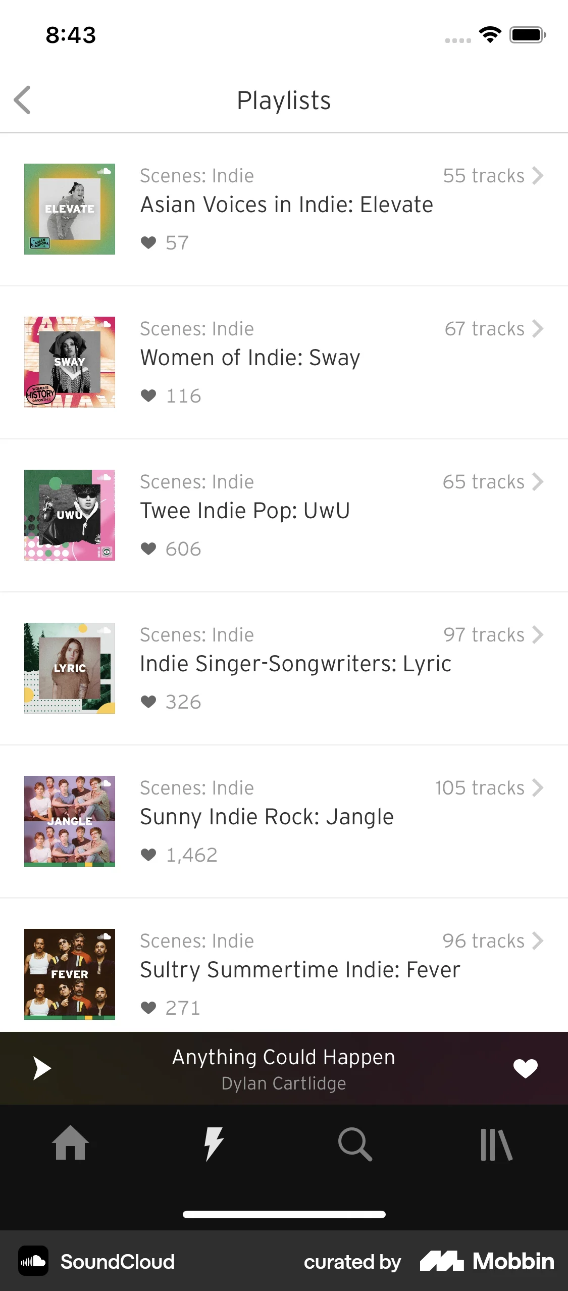 SoundCloud iOS Playlists screen