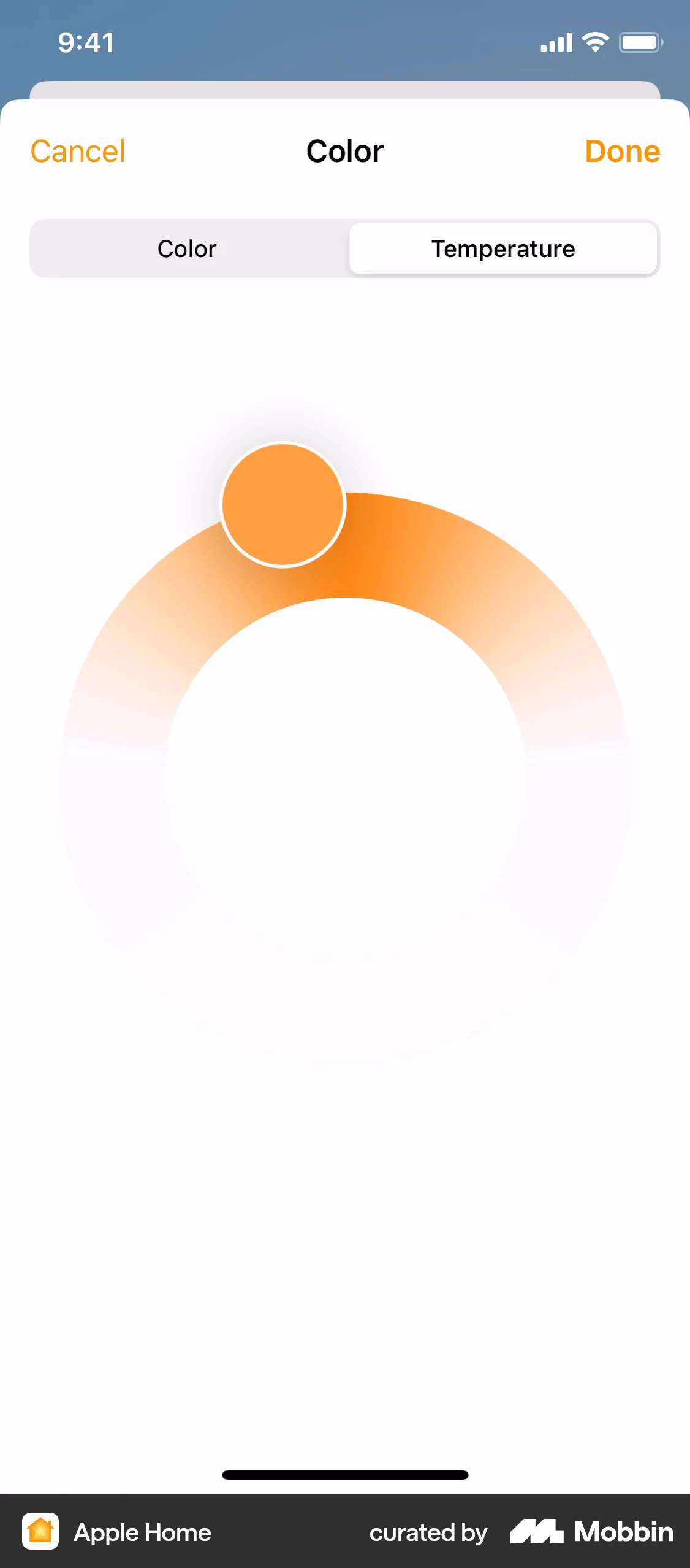 Apple Home iOS screen containing Color Picker UI element