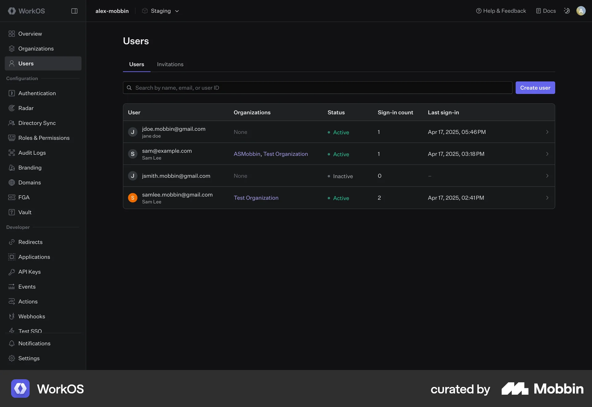 WorkOS Web Dark Mode screen