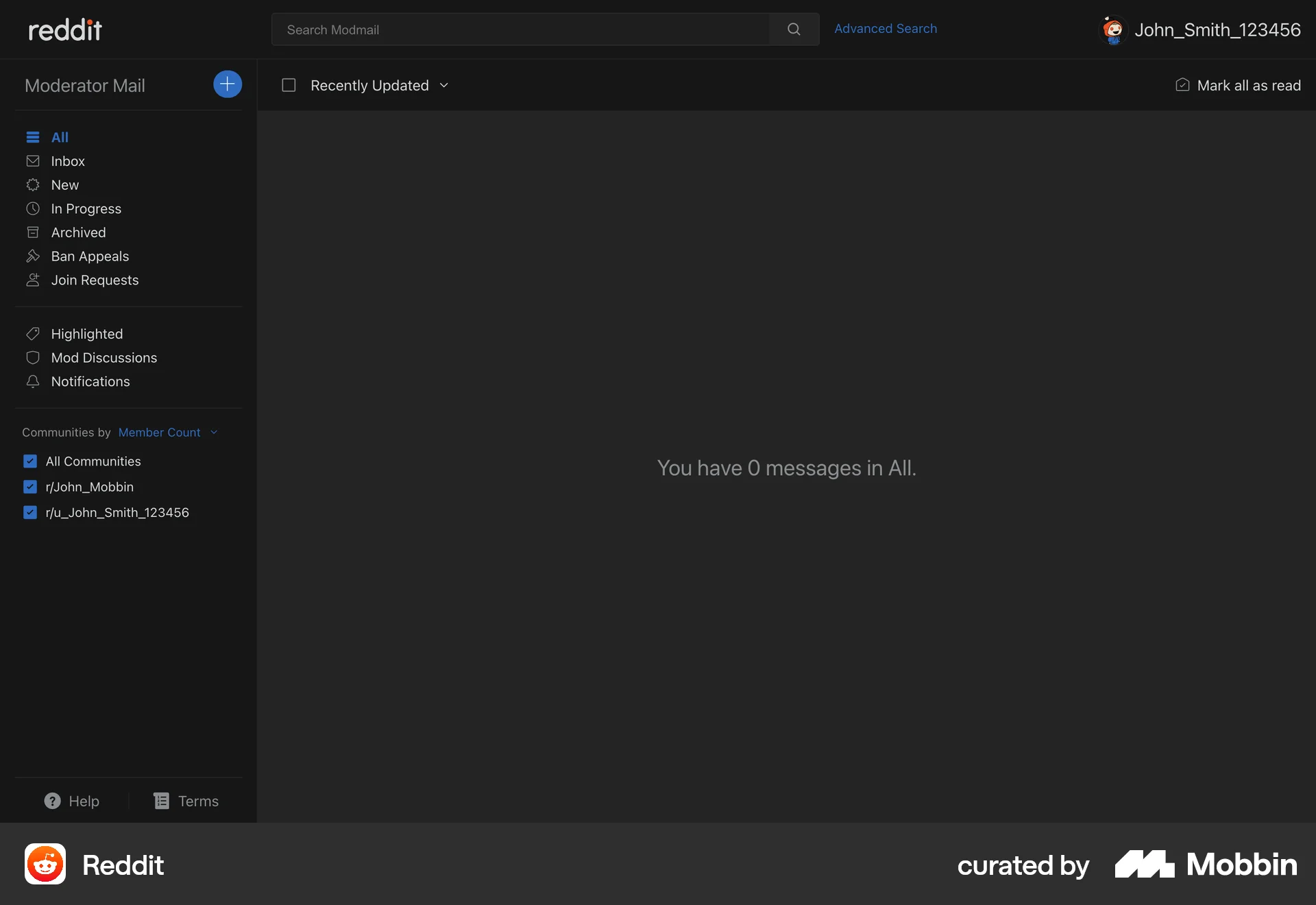 Reddit Web Emails & Messages screen