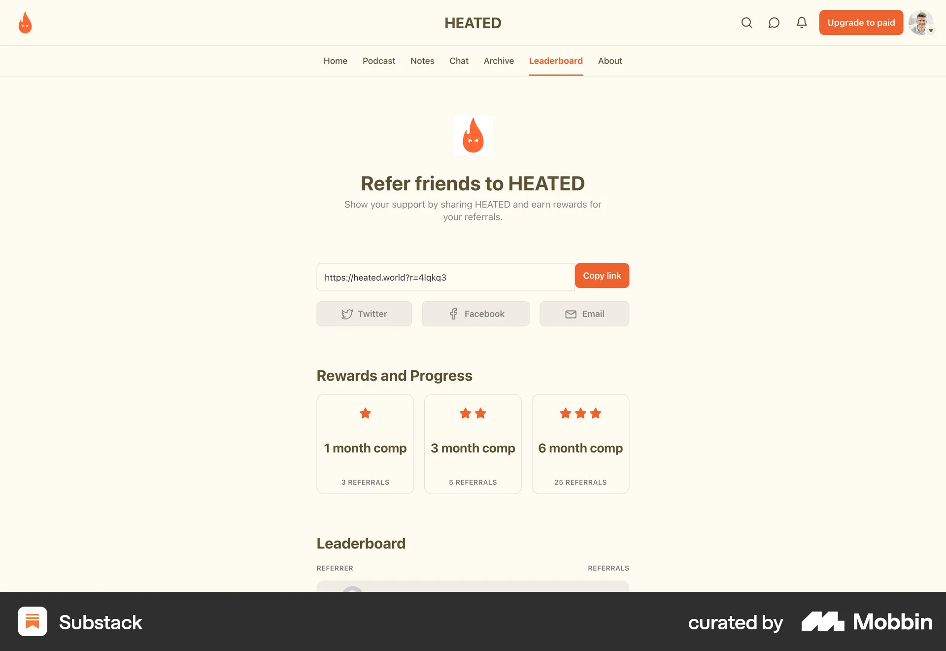 Substack Web Invite & Refer Friends screen