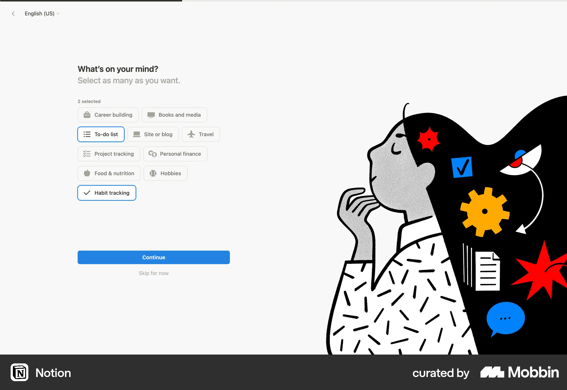 Notion Web Account Setup screen