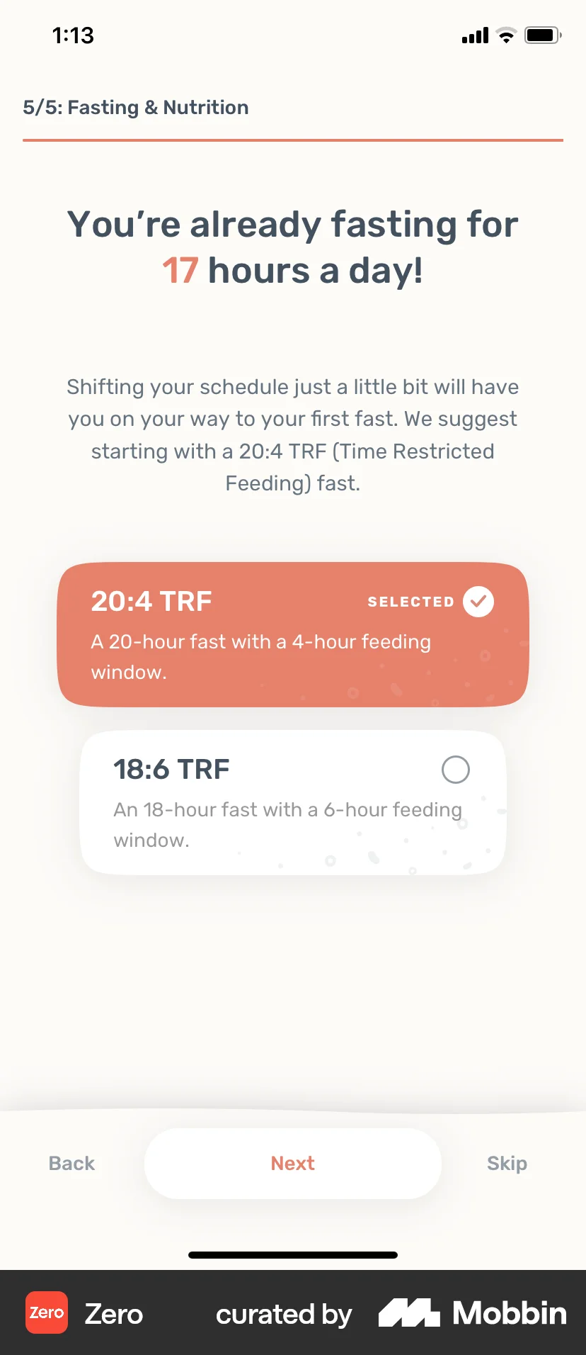 Zero iOS screen containing Time Picker UI element