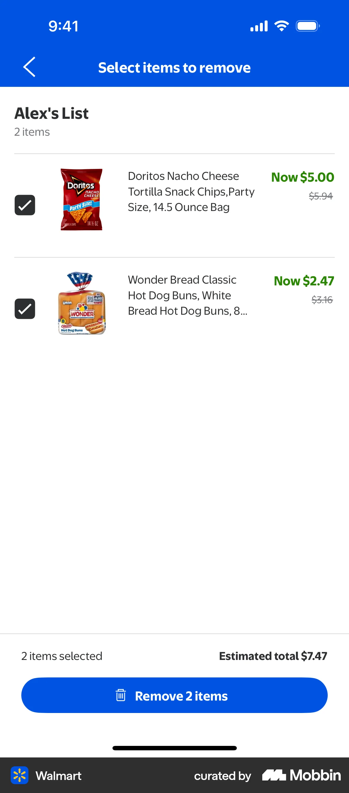 Walmart iOS Delete screen