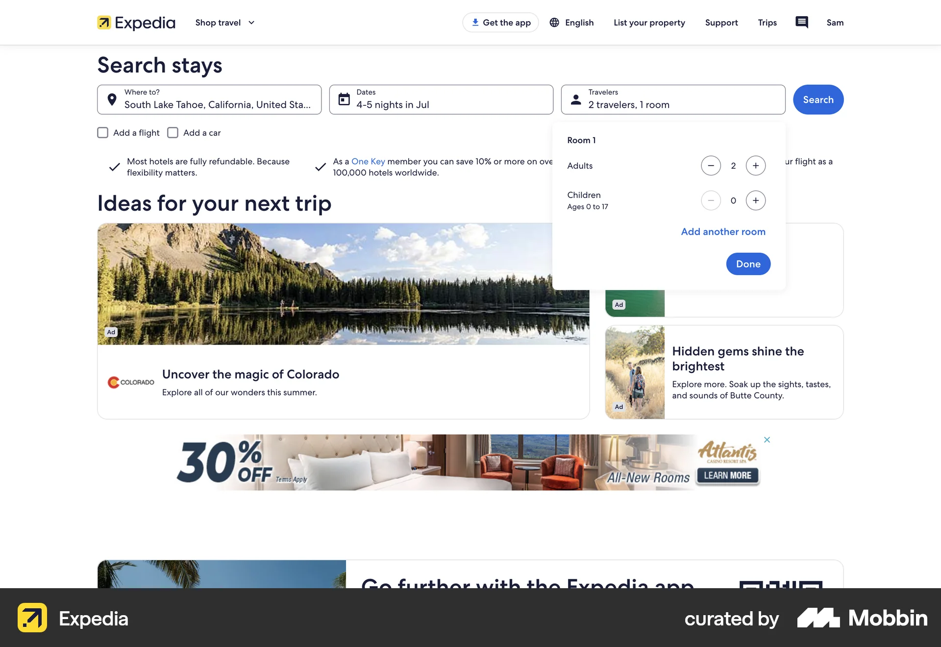 Expedia Web screen containing Stepper UI element