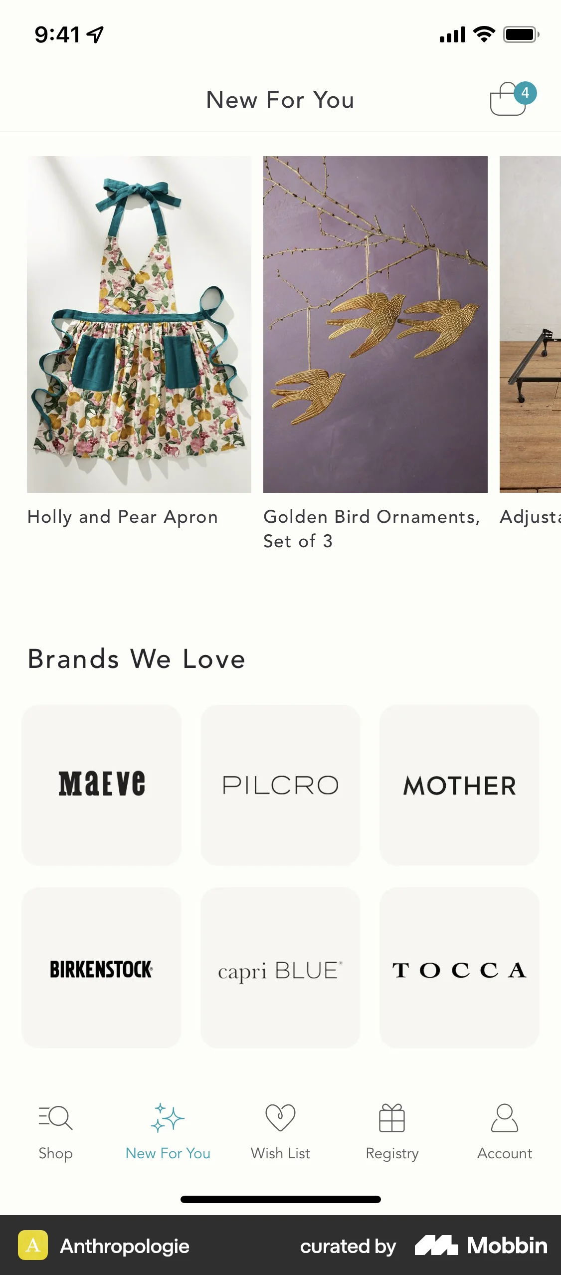 Anthropologie iOS Browse & Discover screen