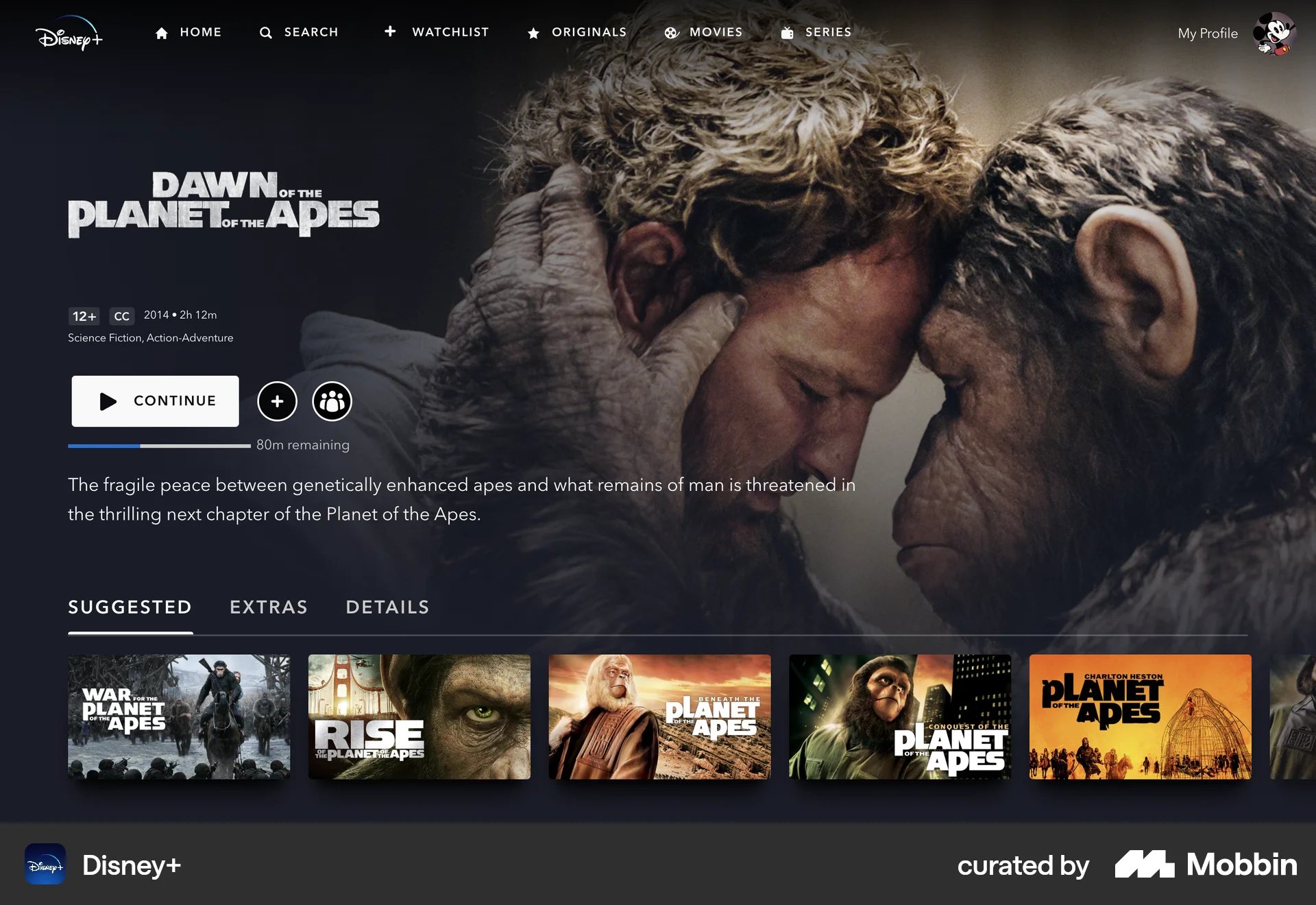 Disney+ Web TV Show & Movie Detail screen