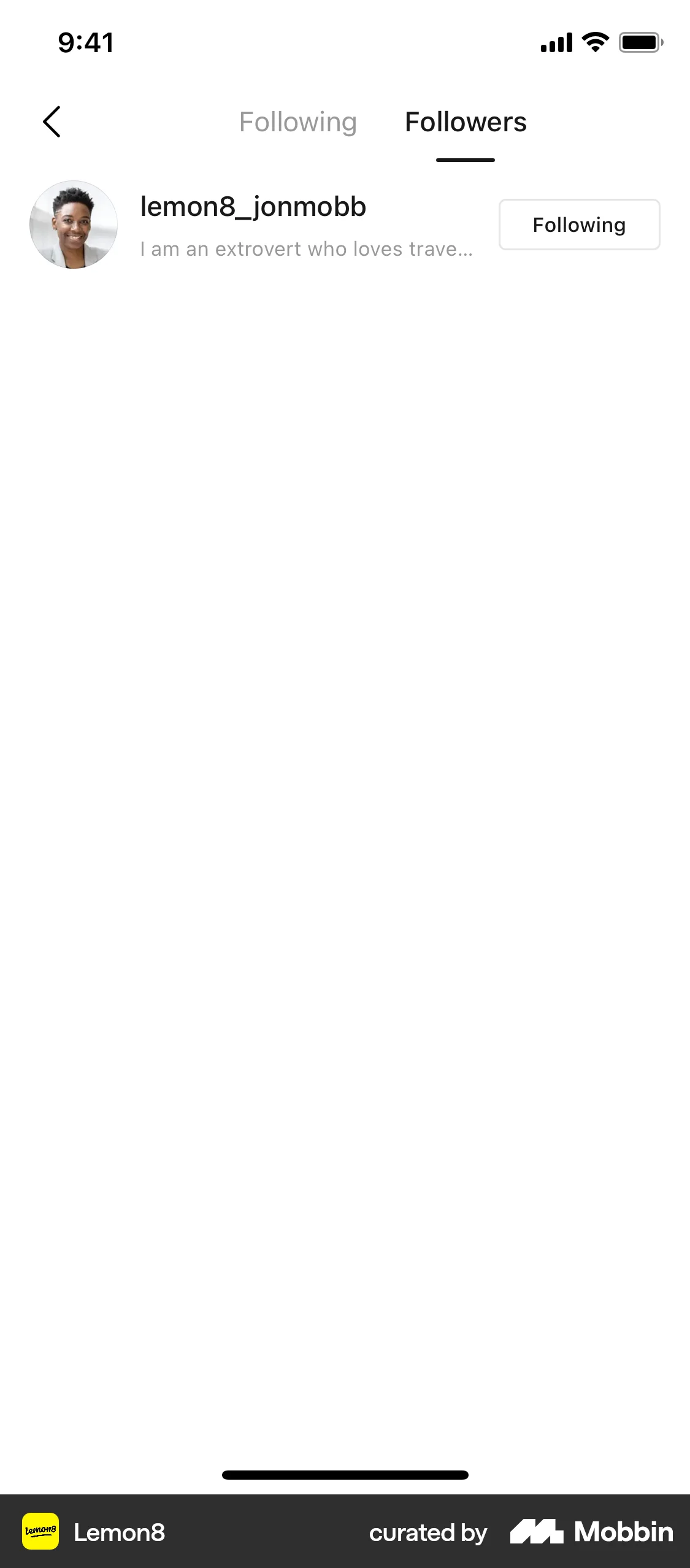 Lemon8 iOS Followers & Following screen