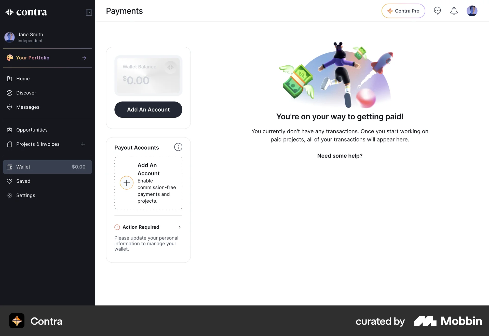 Contra Web Wallet & Balance screen
