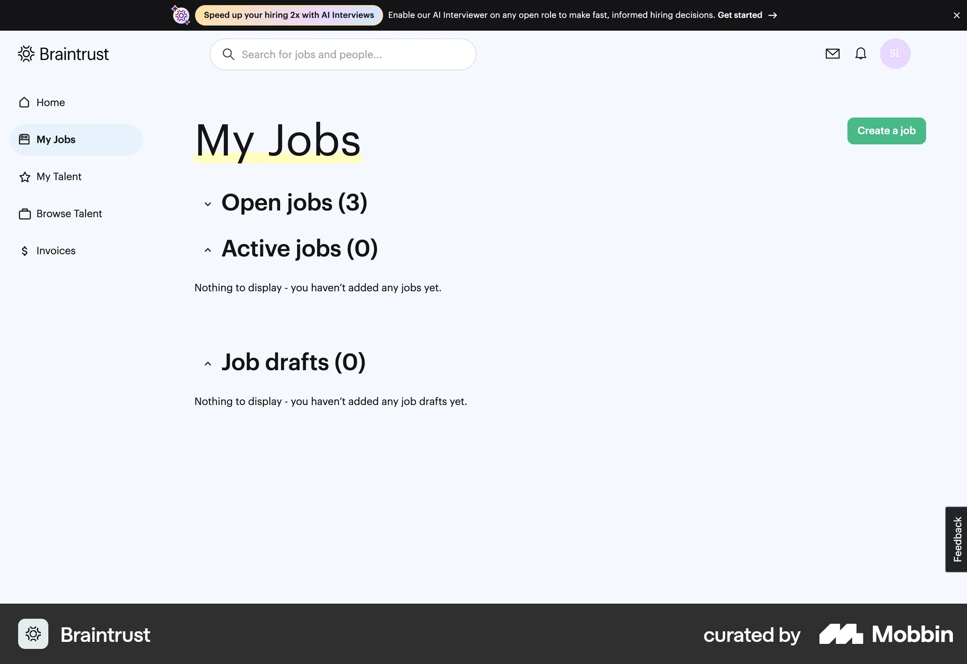 Braintrust Web Empty State screen