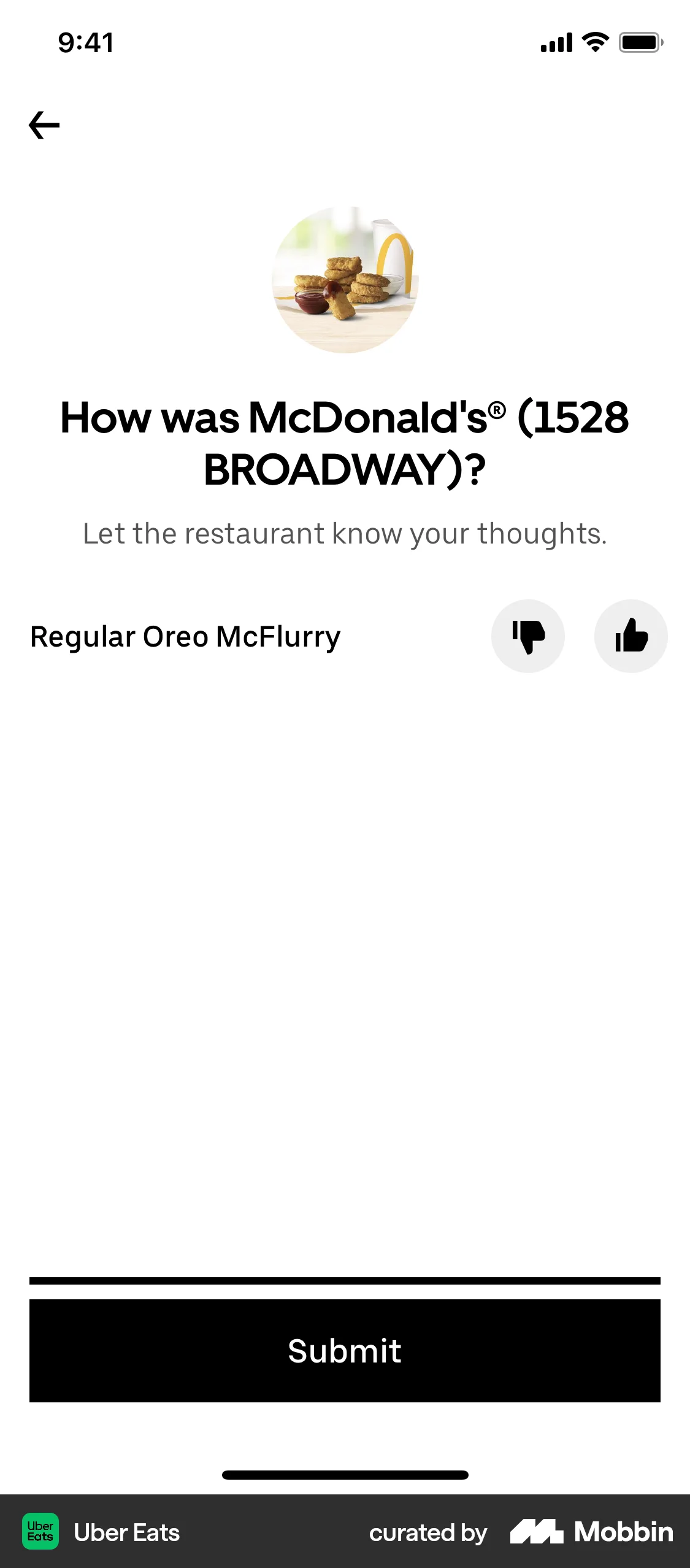 Uber Eats iOS Reviews & Ratings screen