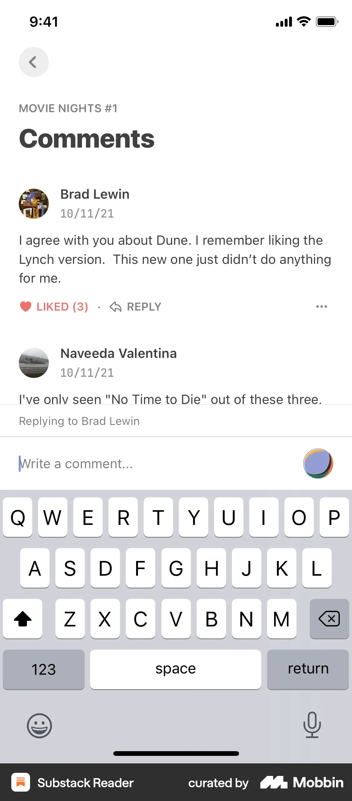 Substack iOS Comments screen