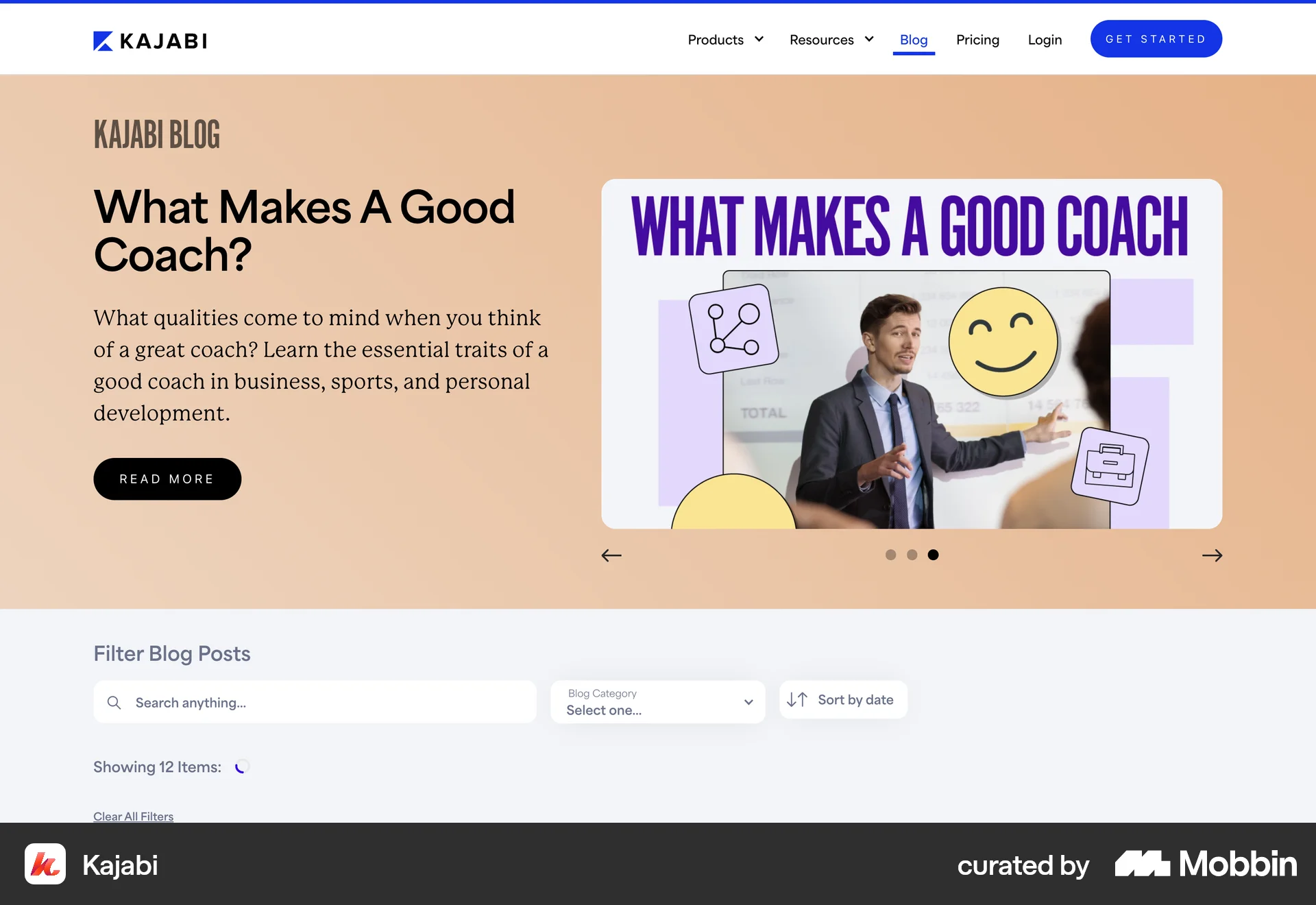 Kajabi Web screen containing Carousel UI element