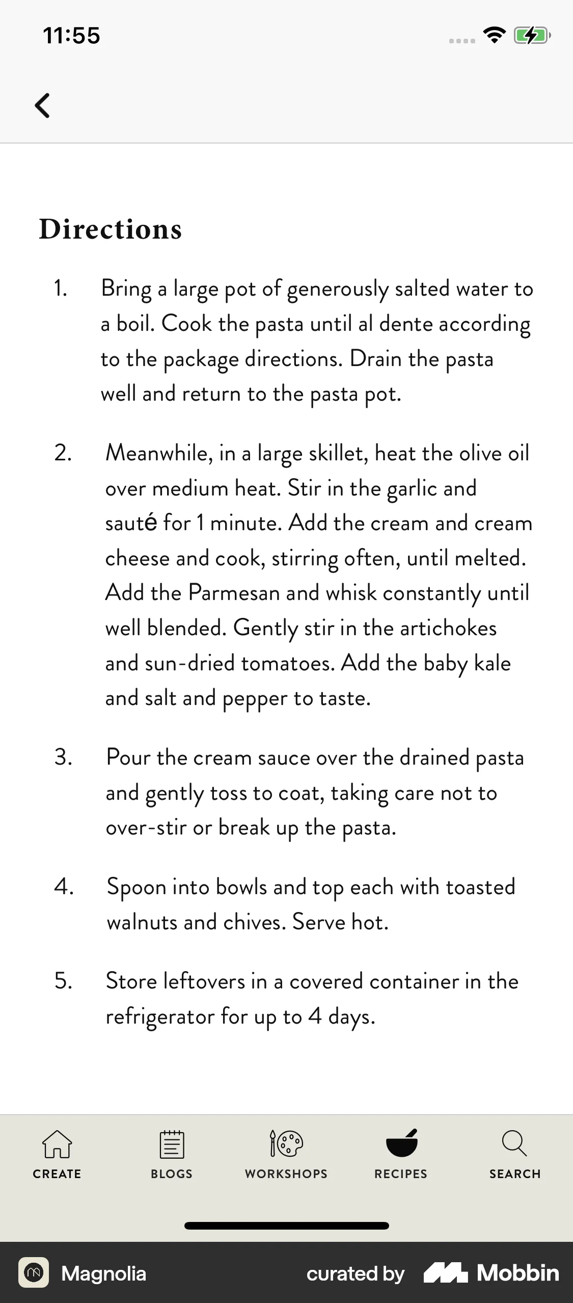 Magnolia iOS Recipe Detail screen