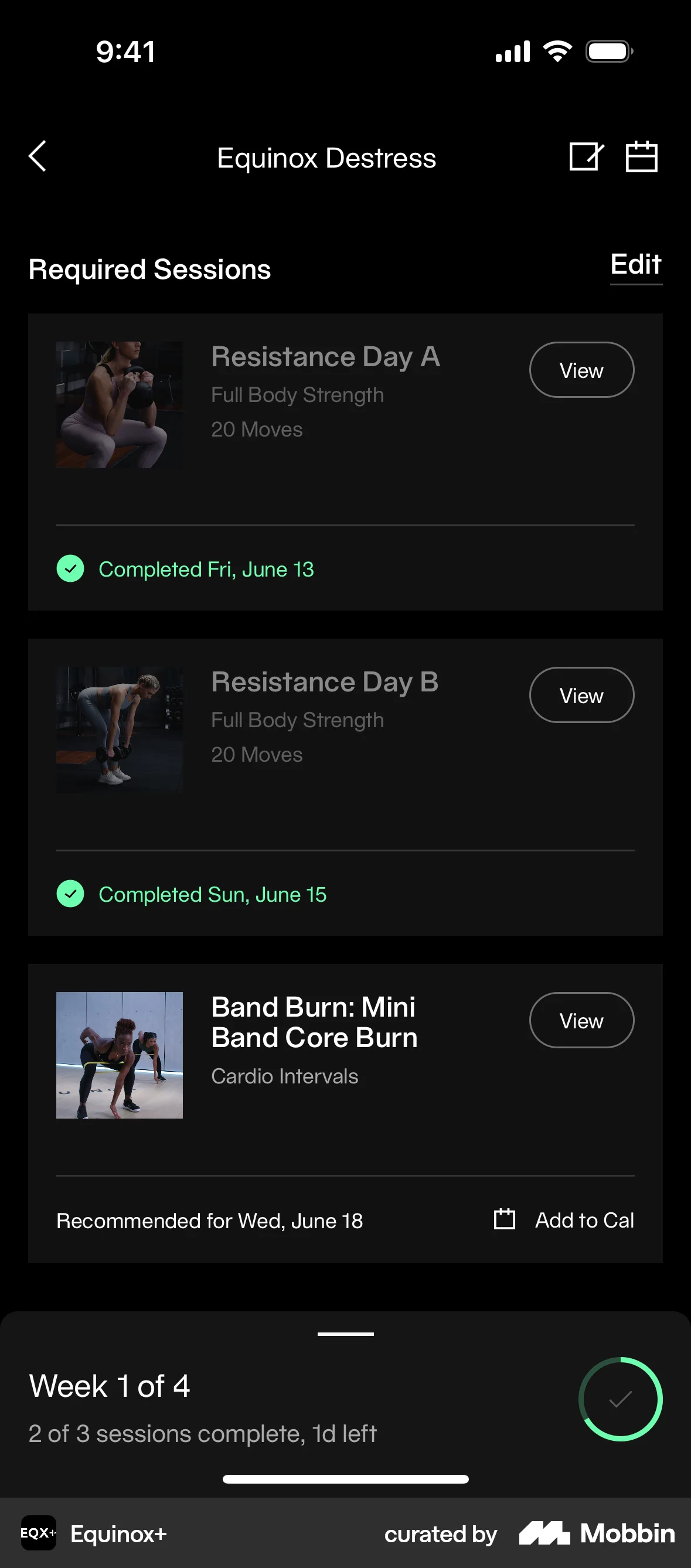 Equinox+ iOS screen containing Progress Indicator UI element