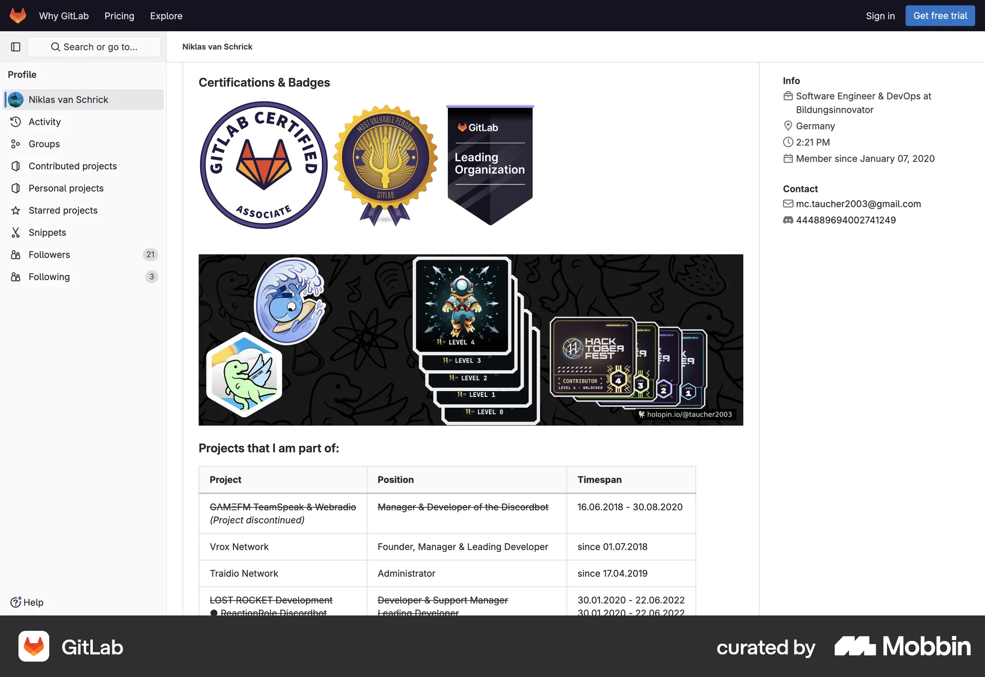 GitLab Web Achievements & Awards screen
