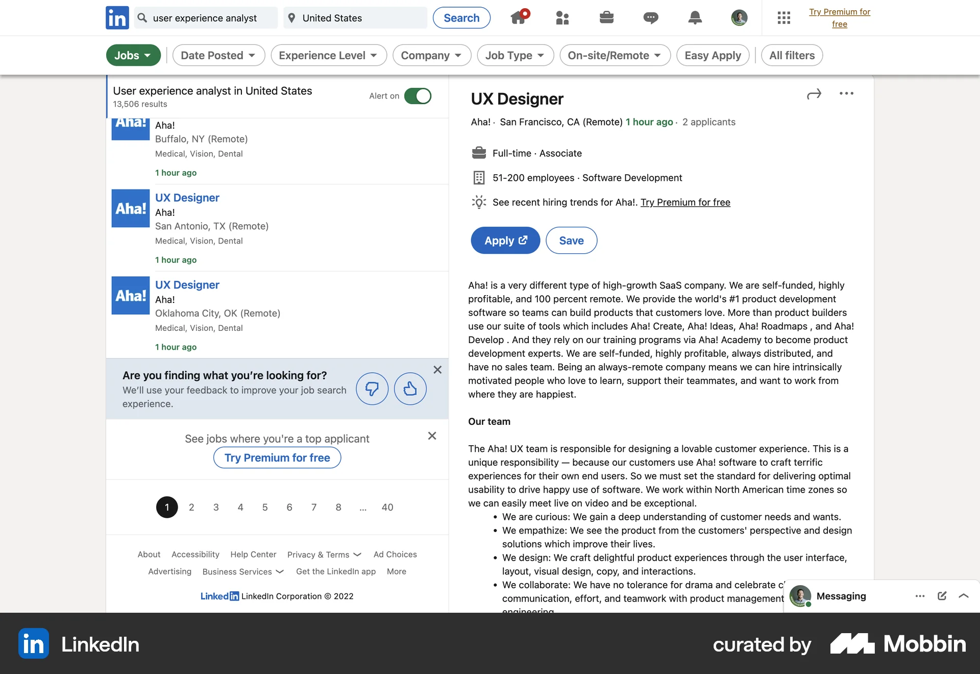 LinkedIn Web Search screen