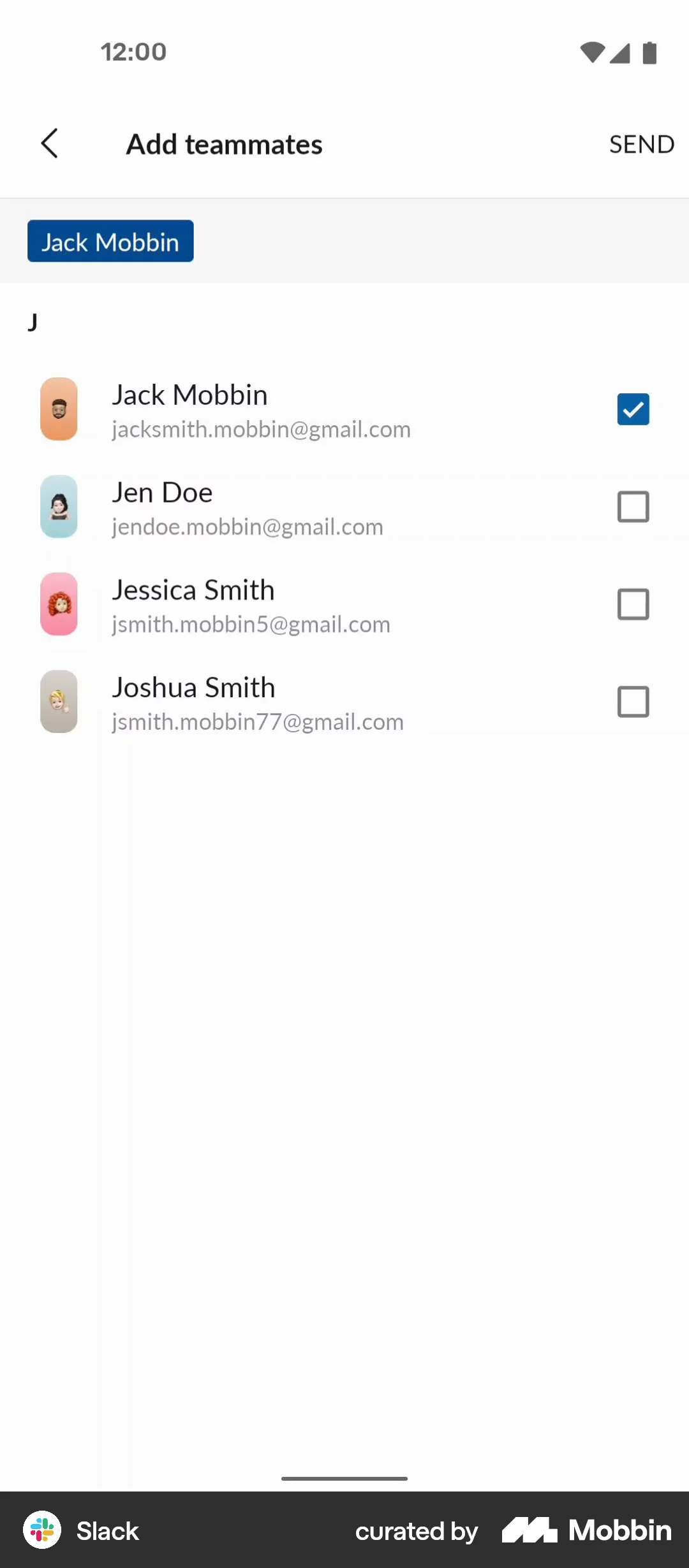 Slack Android Invite Teammates screen