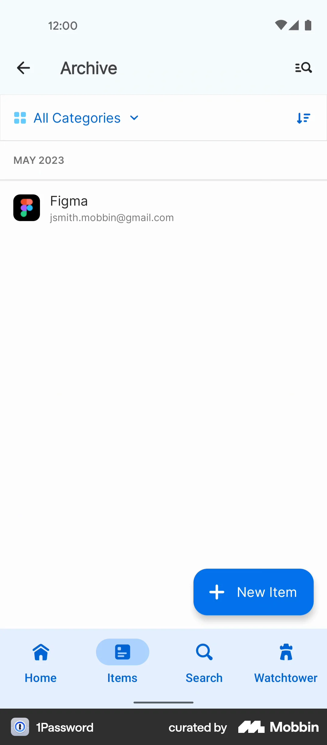 1Password Android Trash & Archive screen
