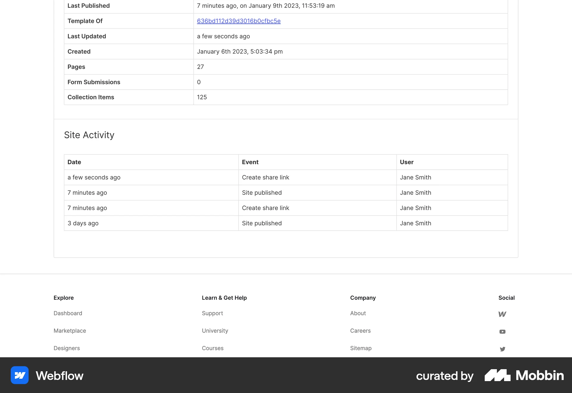 Webflow Web Notifications screen