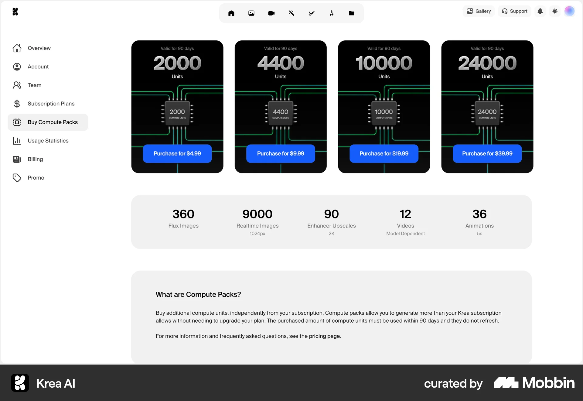 Krea AI Web Pricing screen