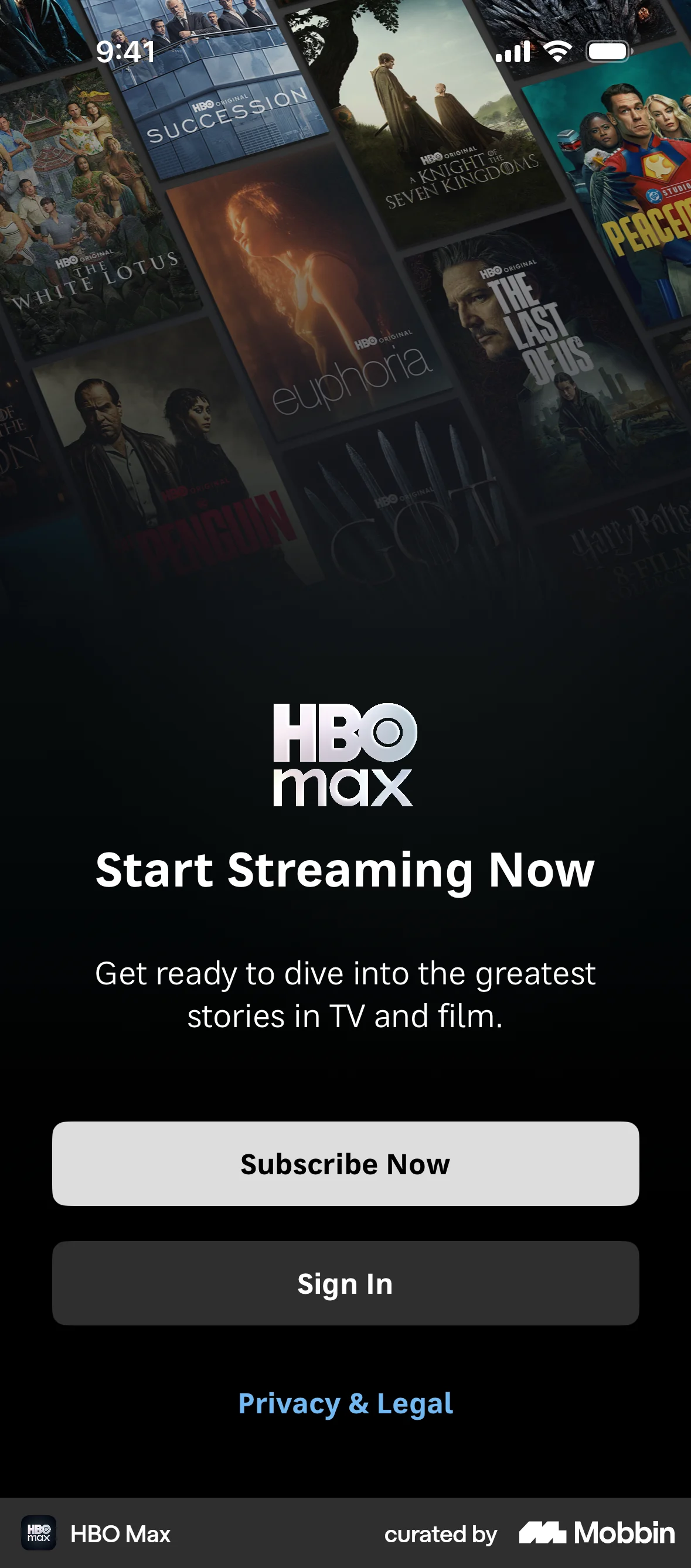 HBO Max Onboarding screen