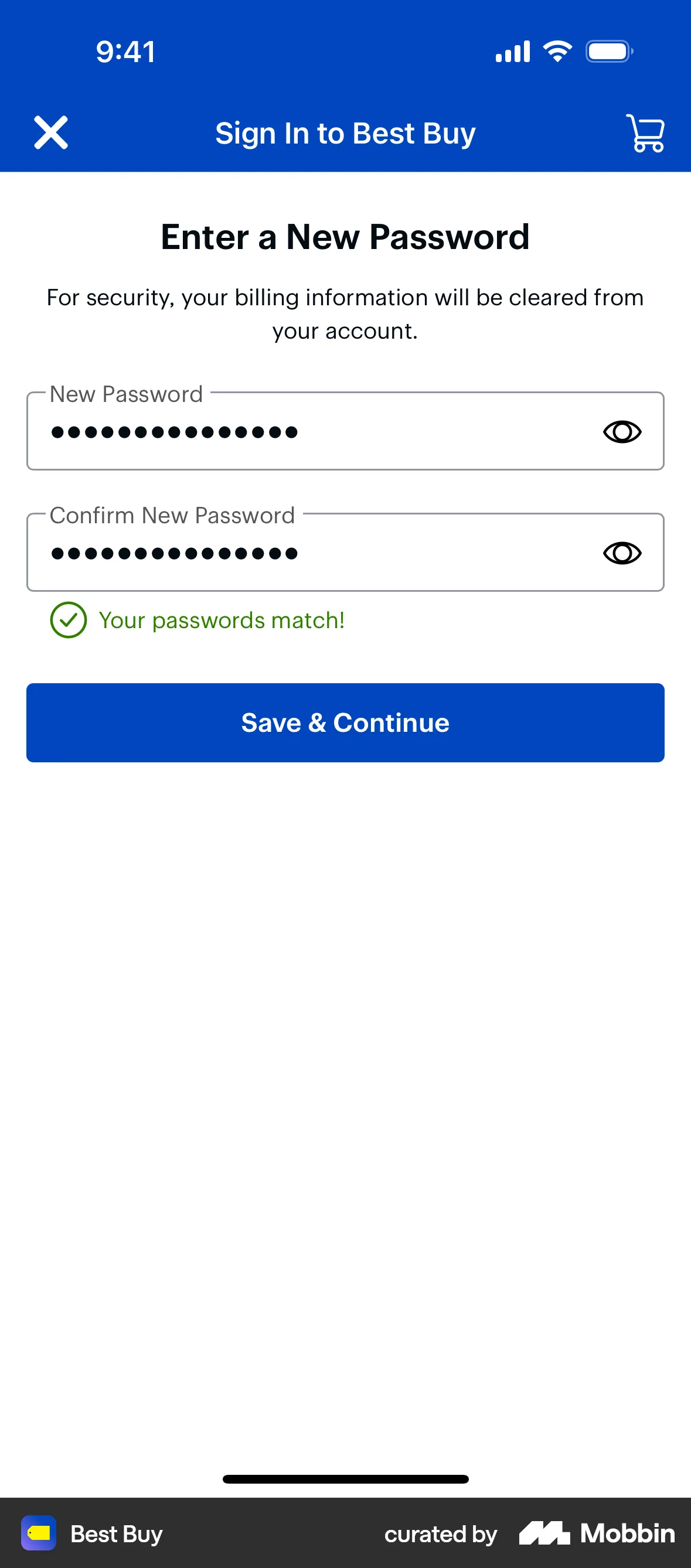 Best Buy iOS Forgot Password screen
