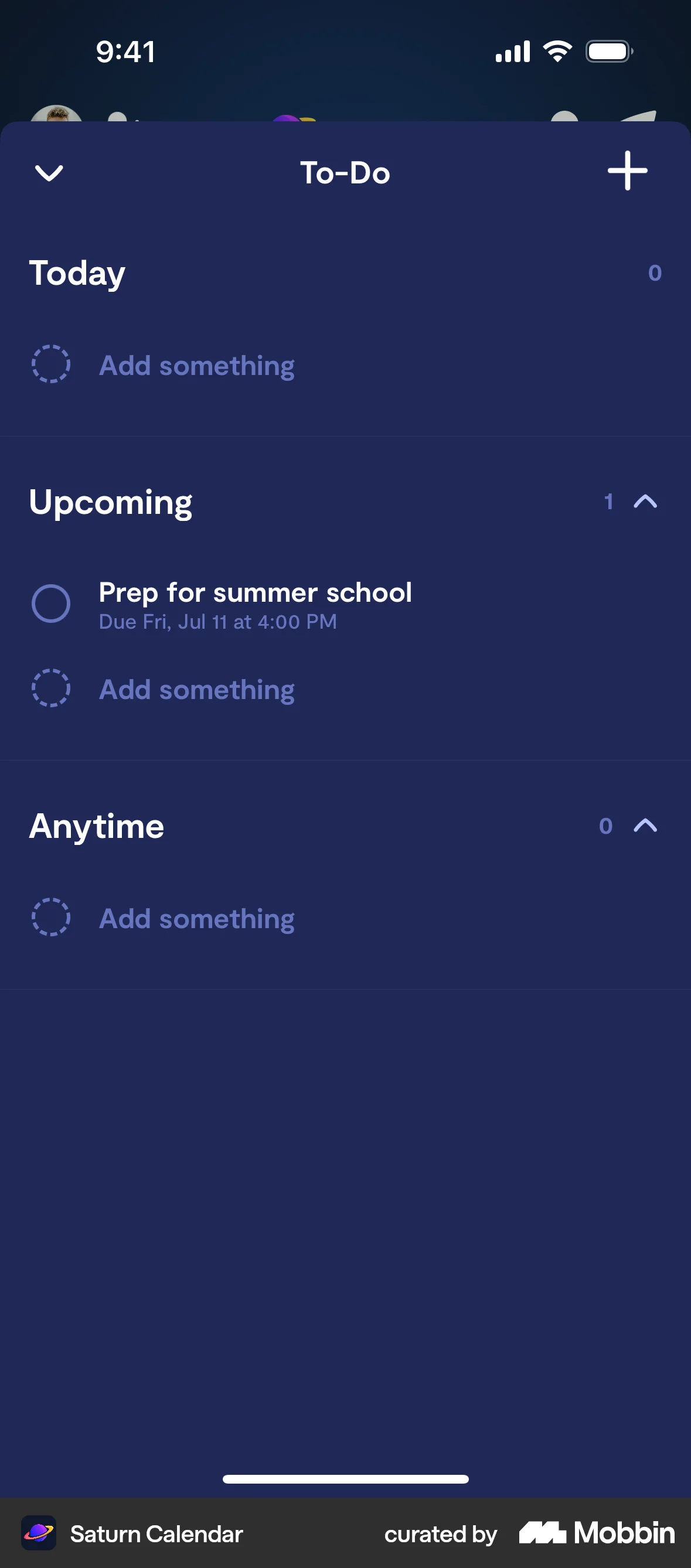 Saturn Calendar screen