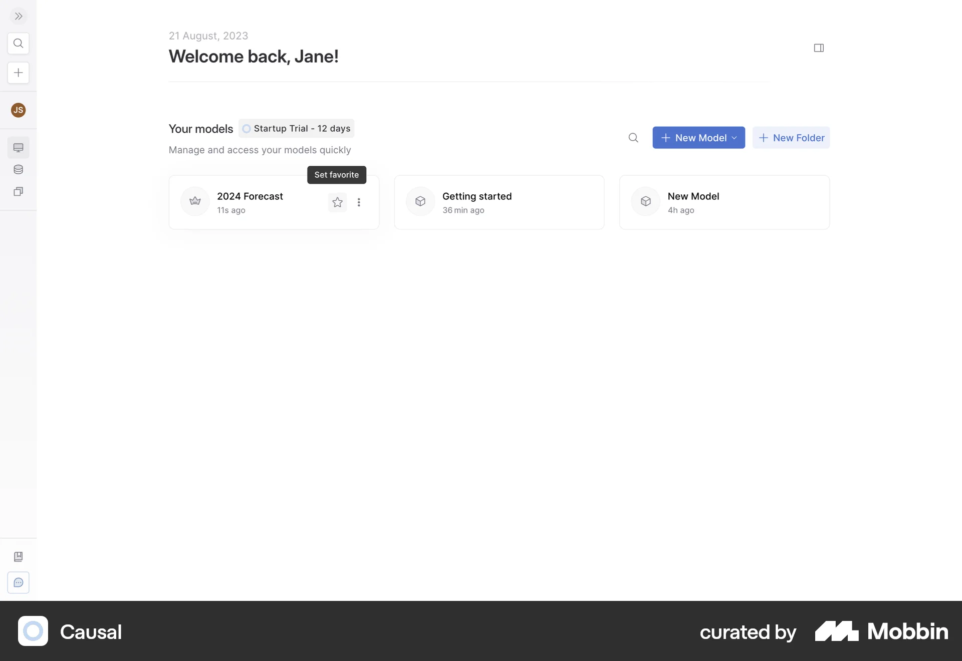 Causal Web Favorite & Pin screen
