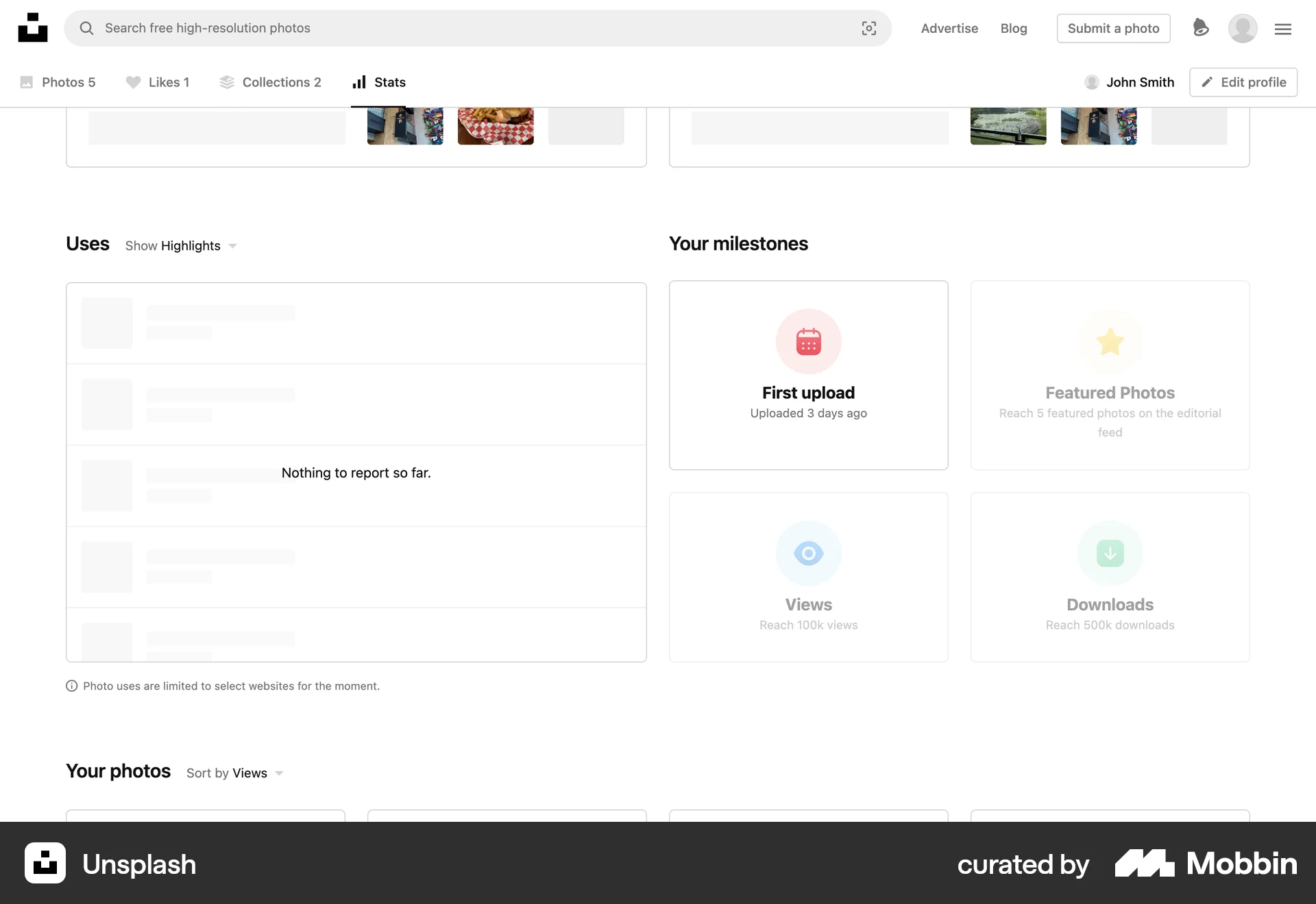 Unsplash Web screen containing Skeleton UI element
