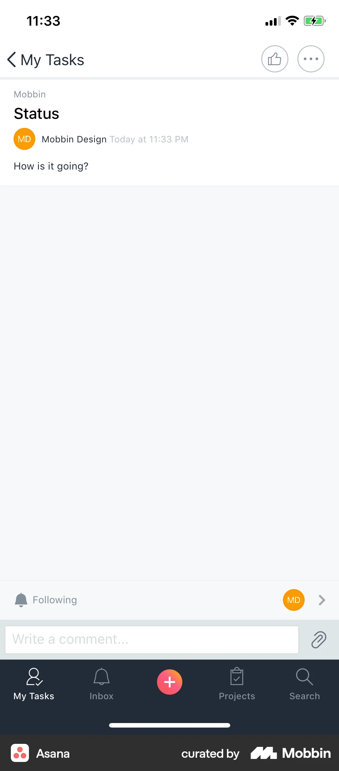 Asana iOS Note Detail screen