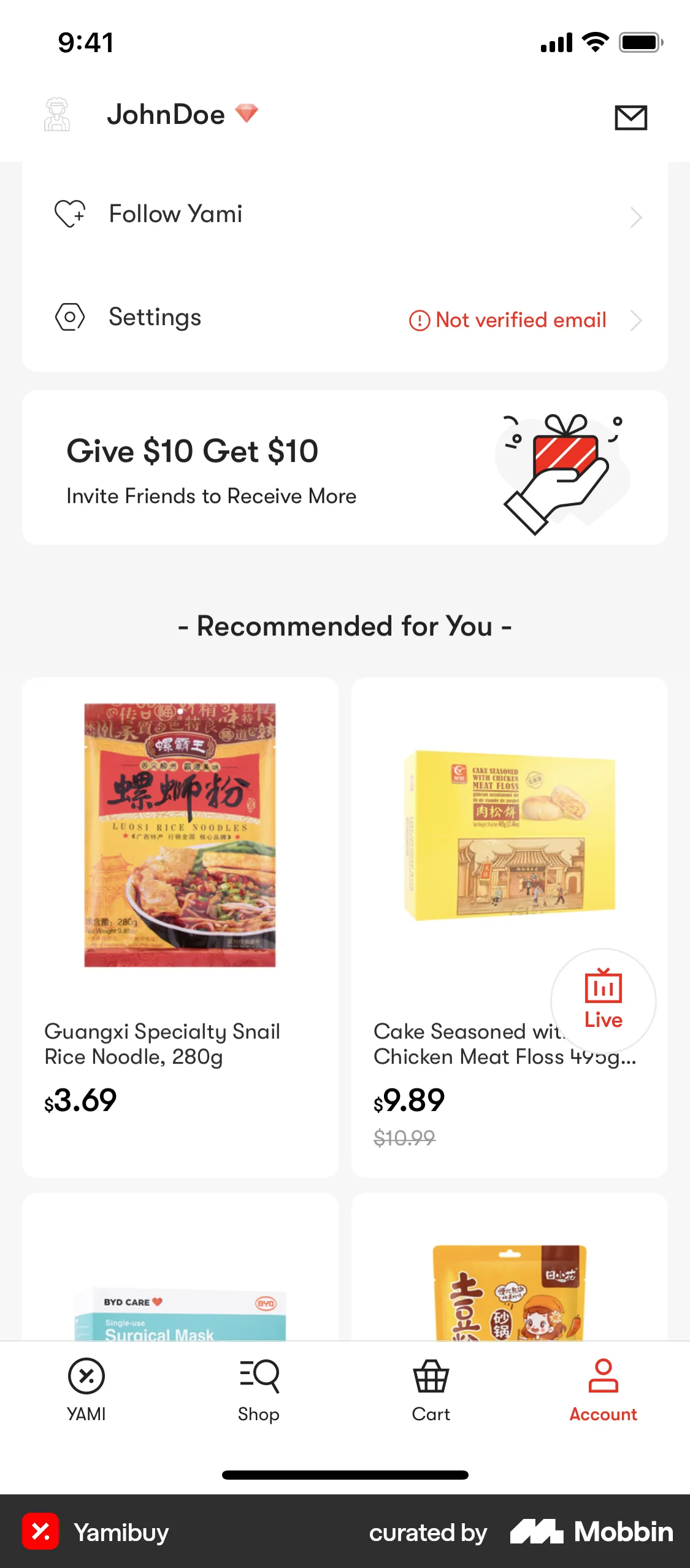 Yamibuy iOS Suggestions & Similar Items screen