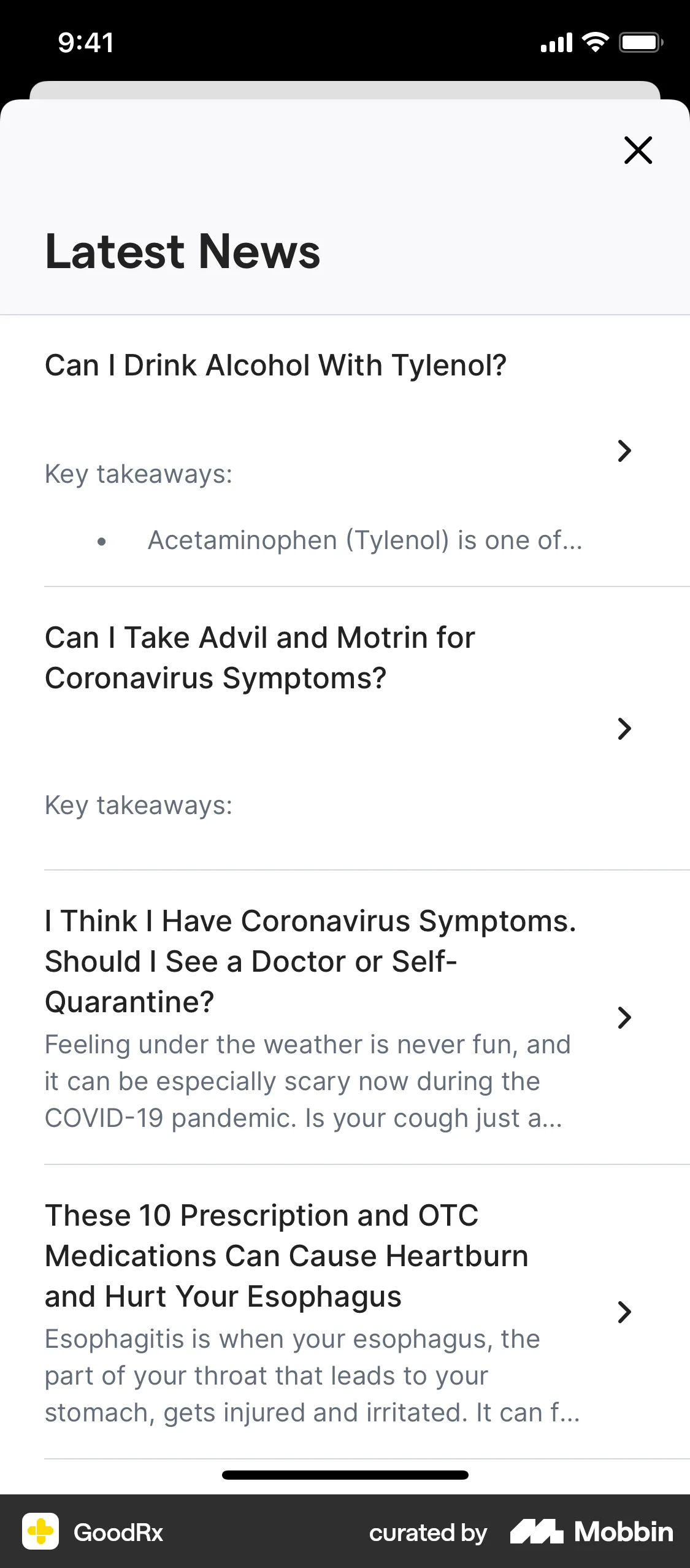 GoodRx iOS News Feed screen