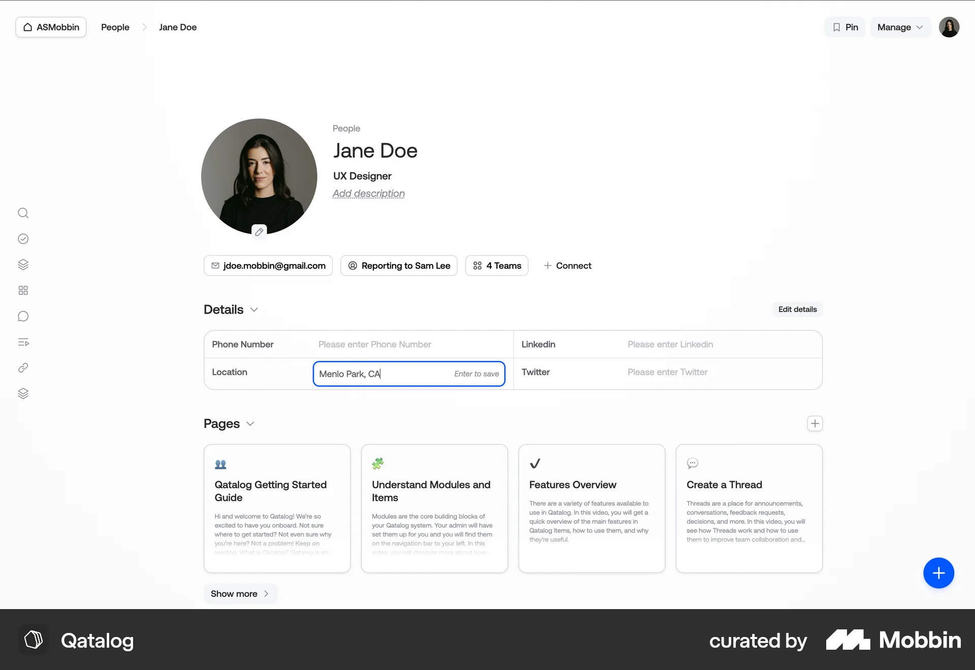 Qatalog Web screen containing Editable Text UI element