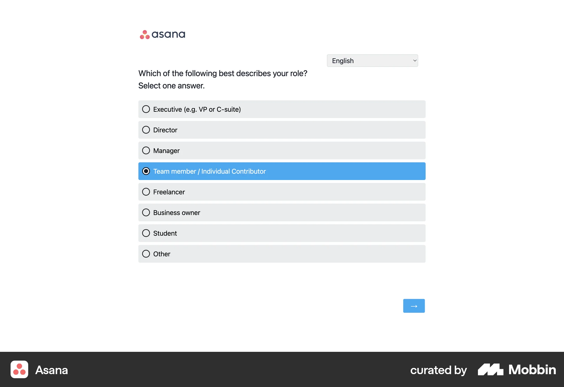 Asana Web Quiz screen